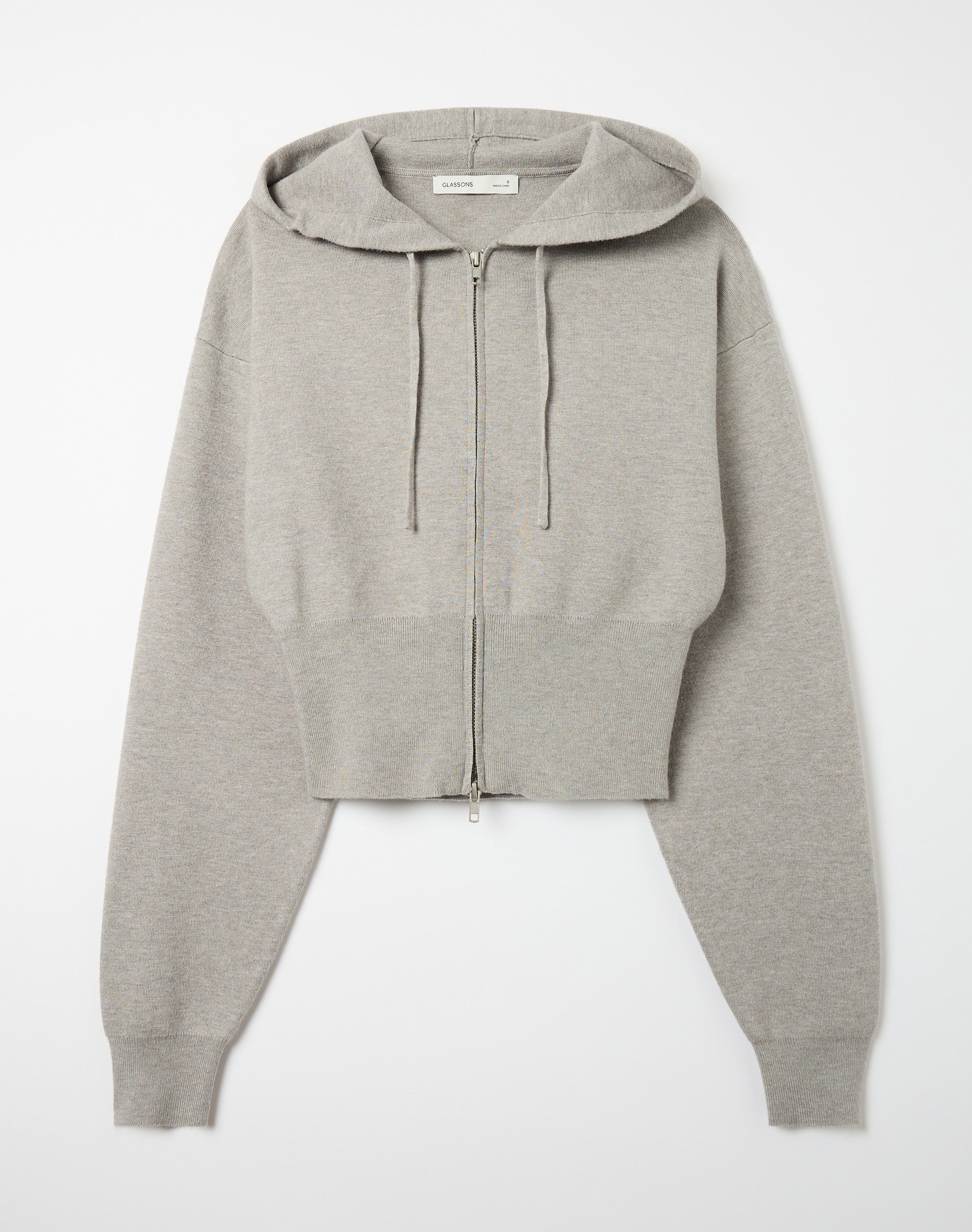 Zip Up Crop Knit Hoodie in Grey Marle | Glassons