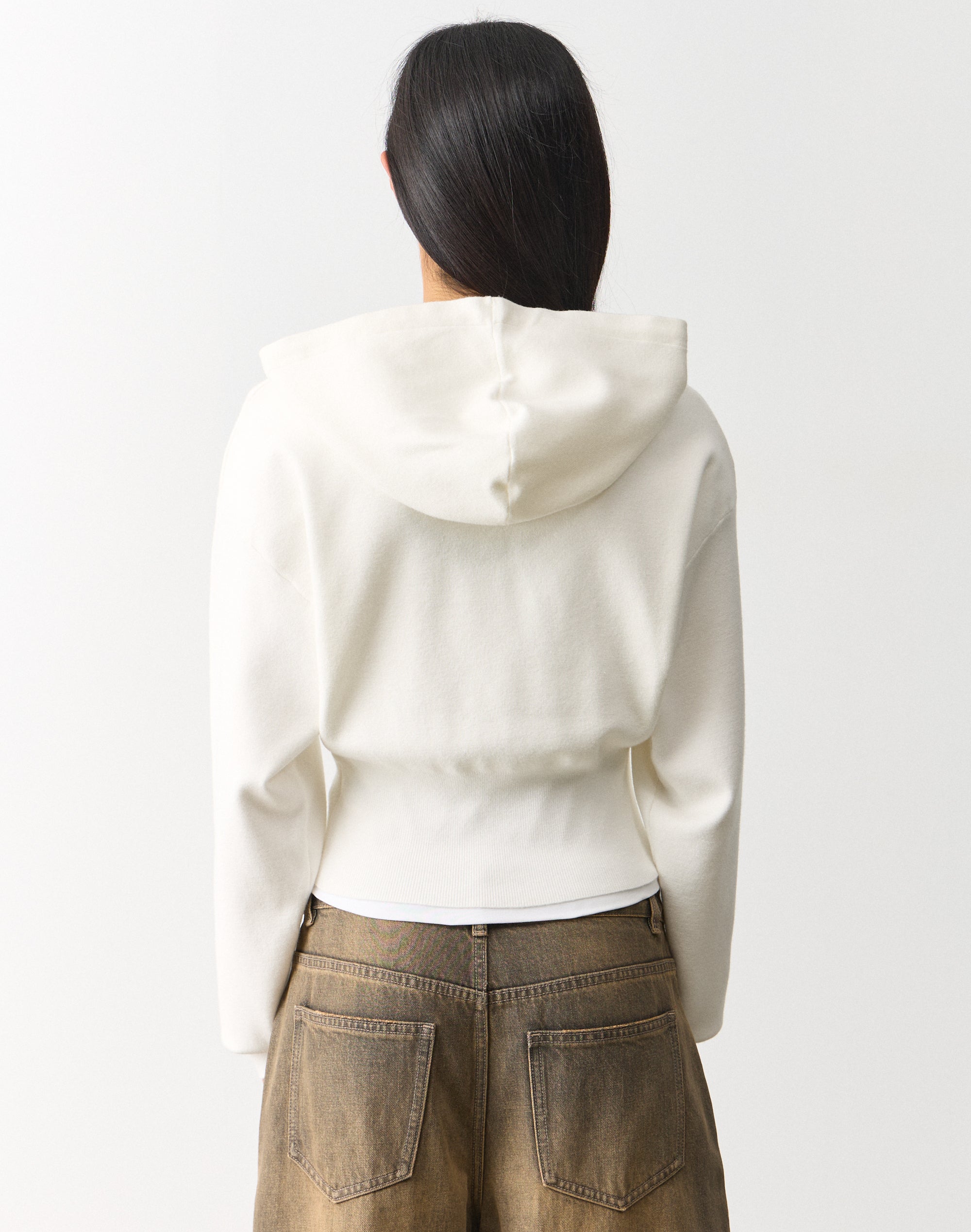Zip Up Crop Knit Hoodie in Milk | Glassons US