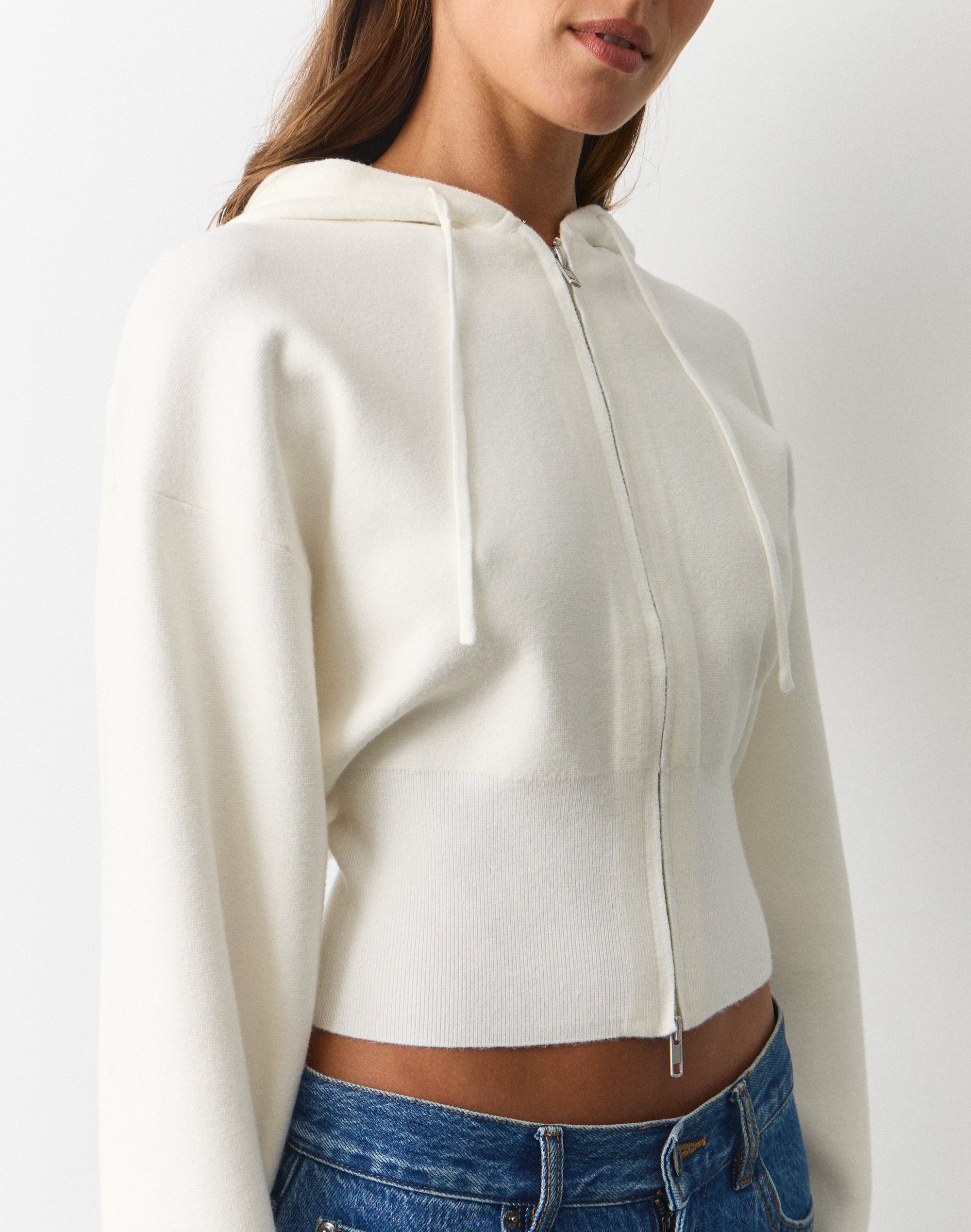 Zip Up Crop Knit Hoodie in Milk | Glassons AU
