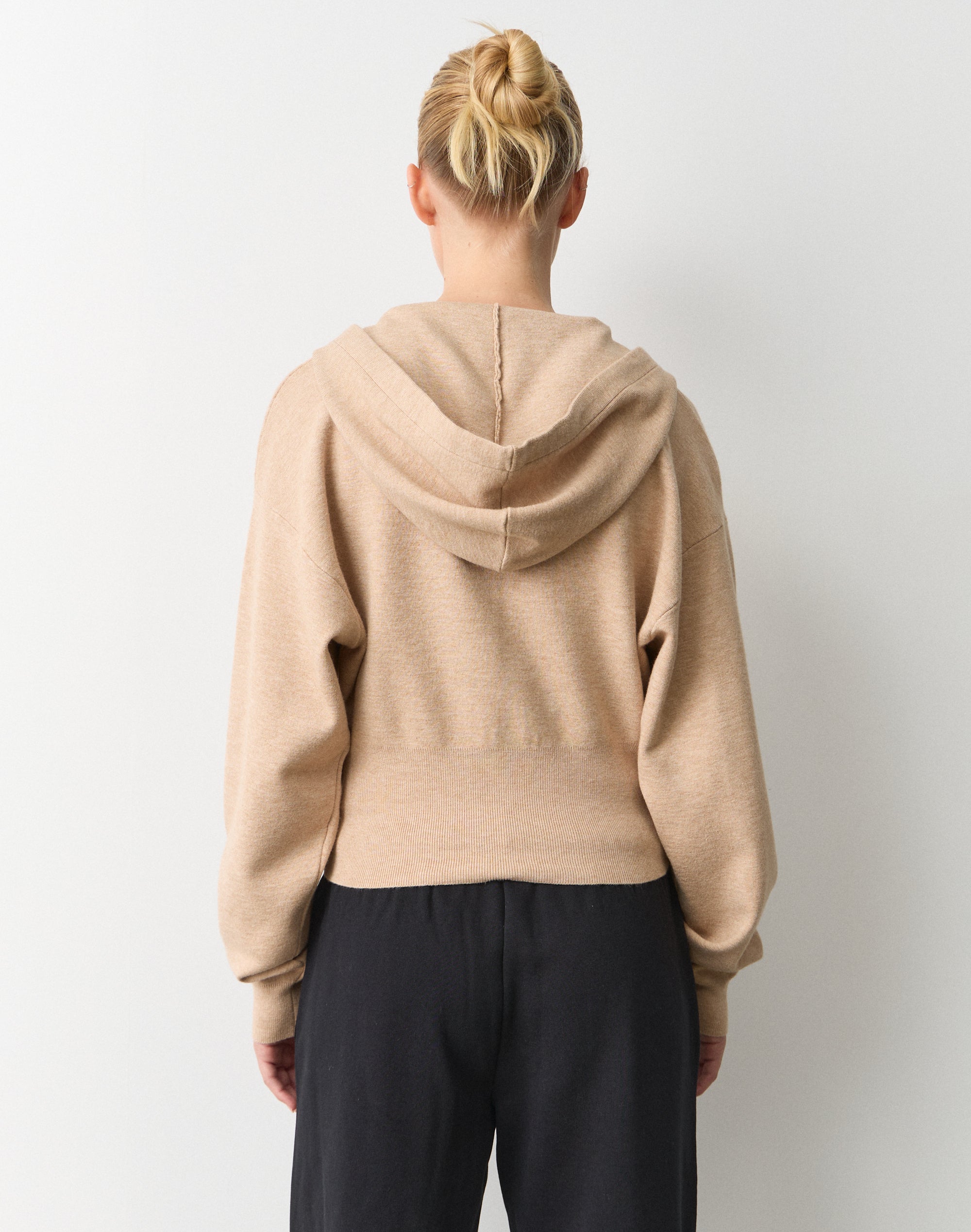 Zip Up Crop Knit Hoodie in Neutral Marle | Glassons US