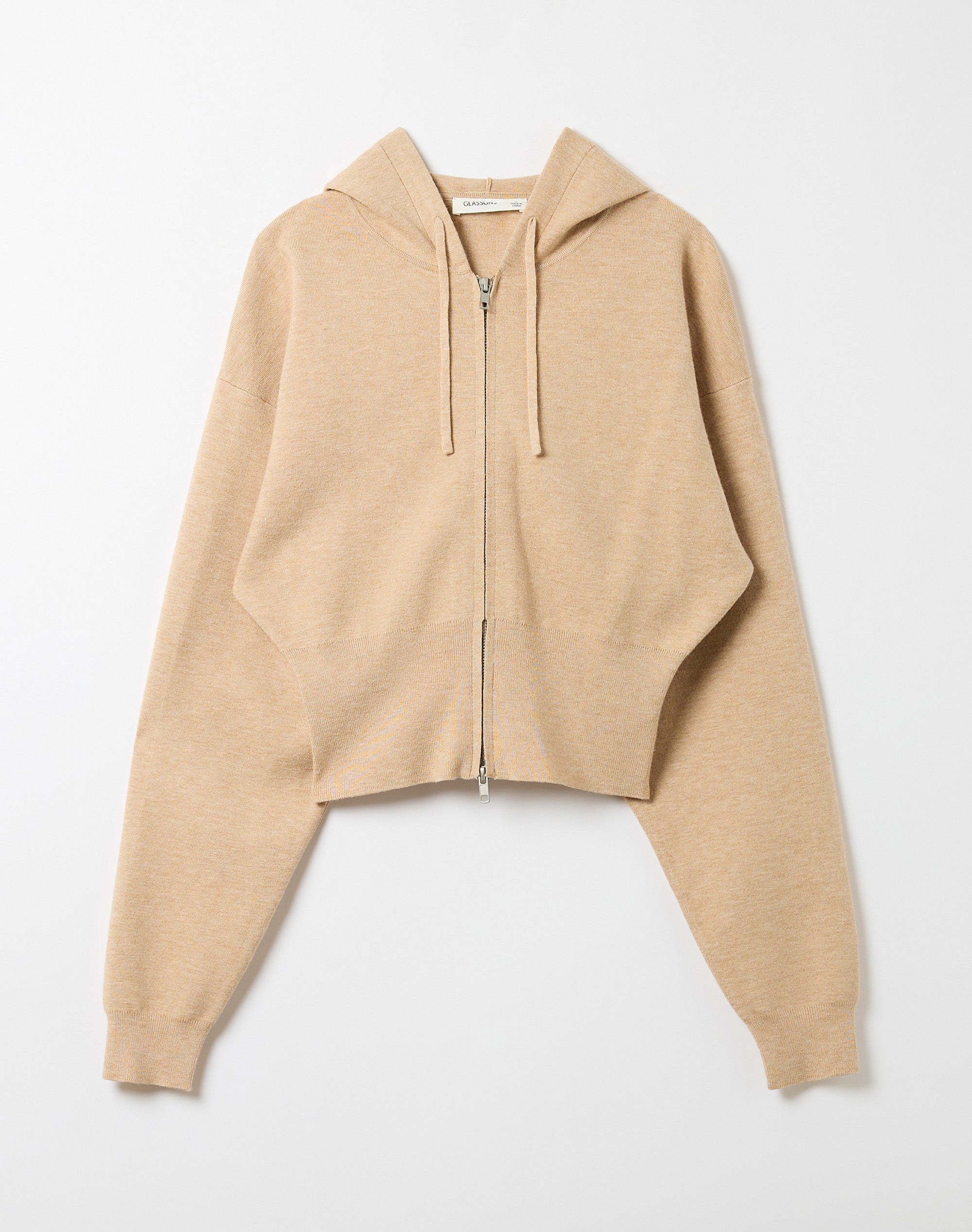 Zip Up Crop Knit Hoodie in Neutral Marle | Glassons US