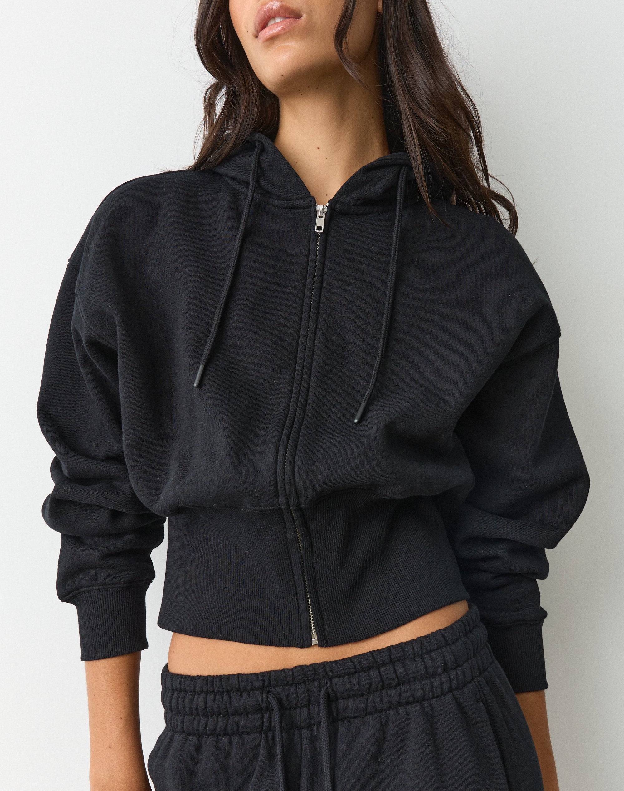 トップス theredthread zipup hoodie cropped black THEREDTHREAD / ザレッドスレッド】S zipup hoodie cropped