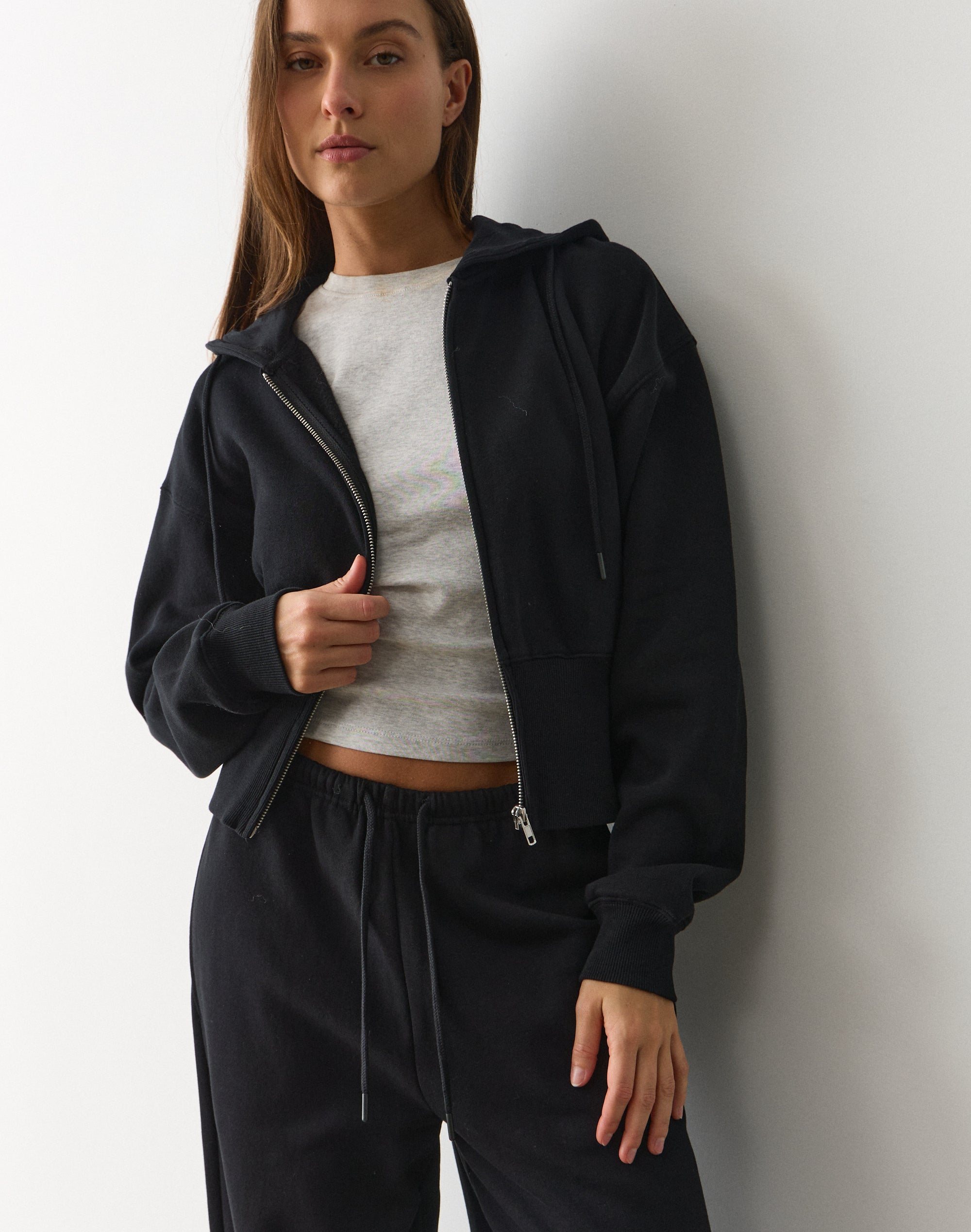 Zip Up Crop Hoodie in Black | Glassons
