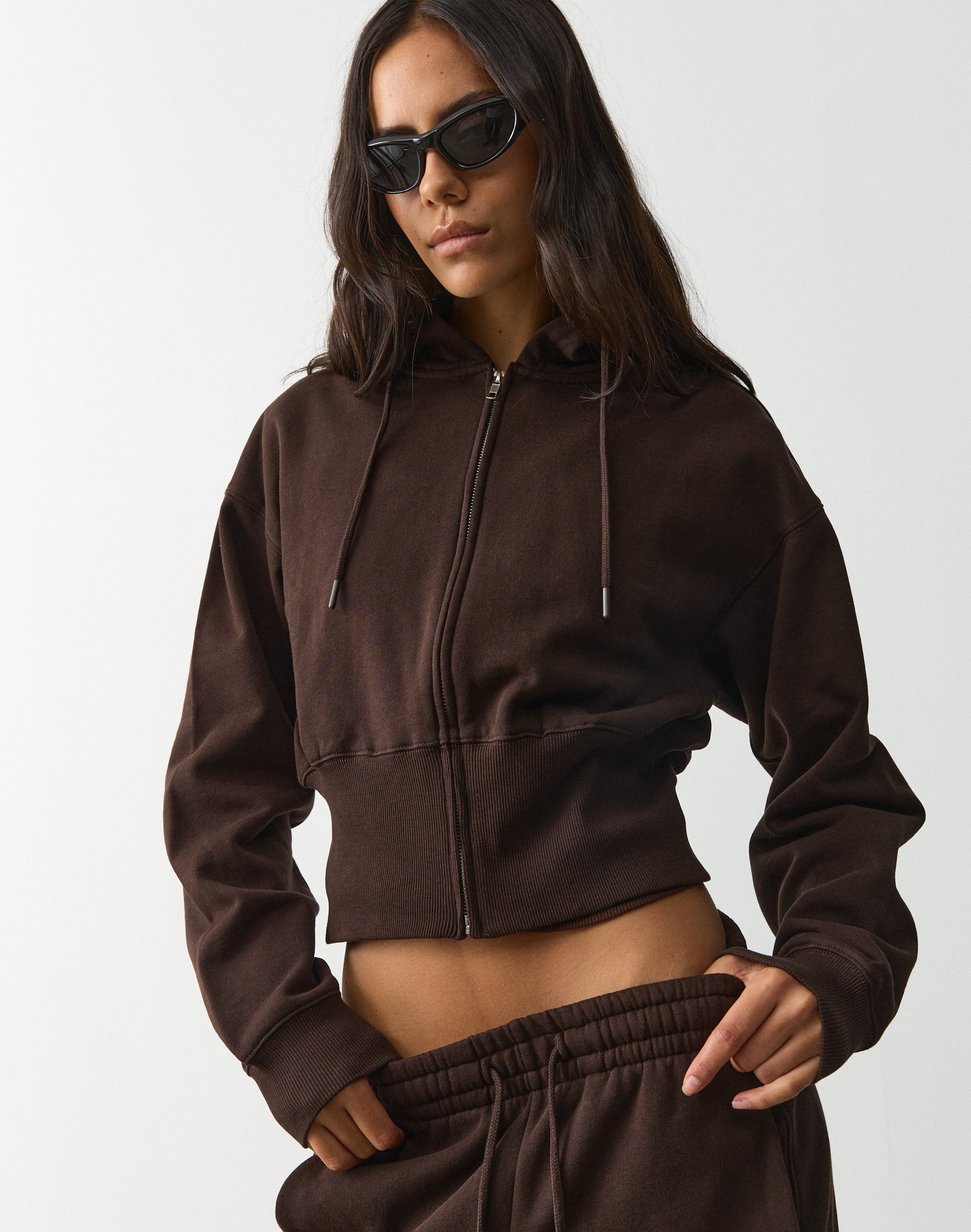 Zip Up Crop Hoodie in Choc It Up | Glassons