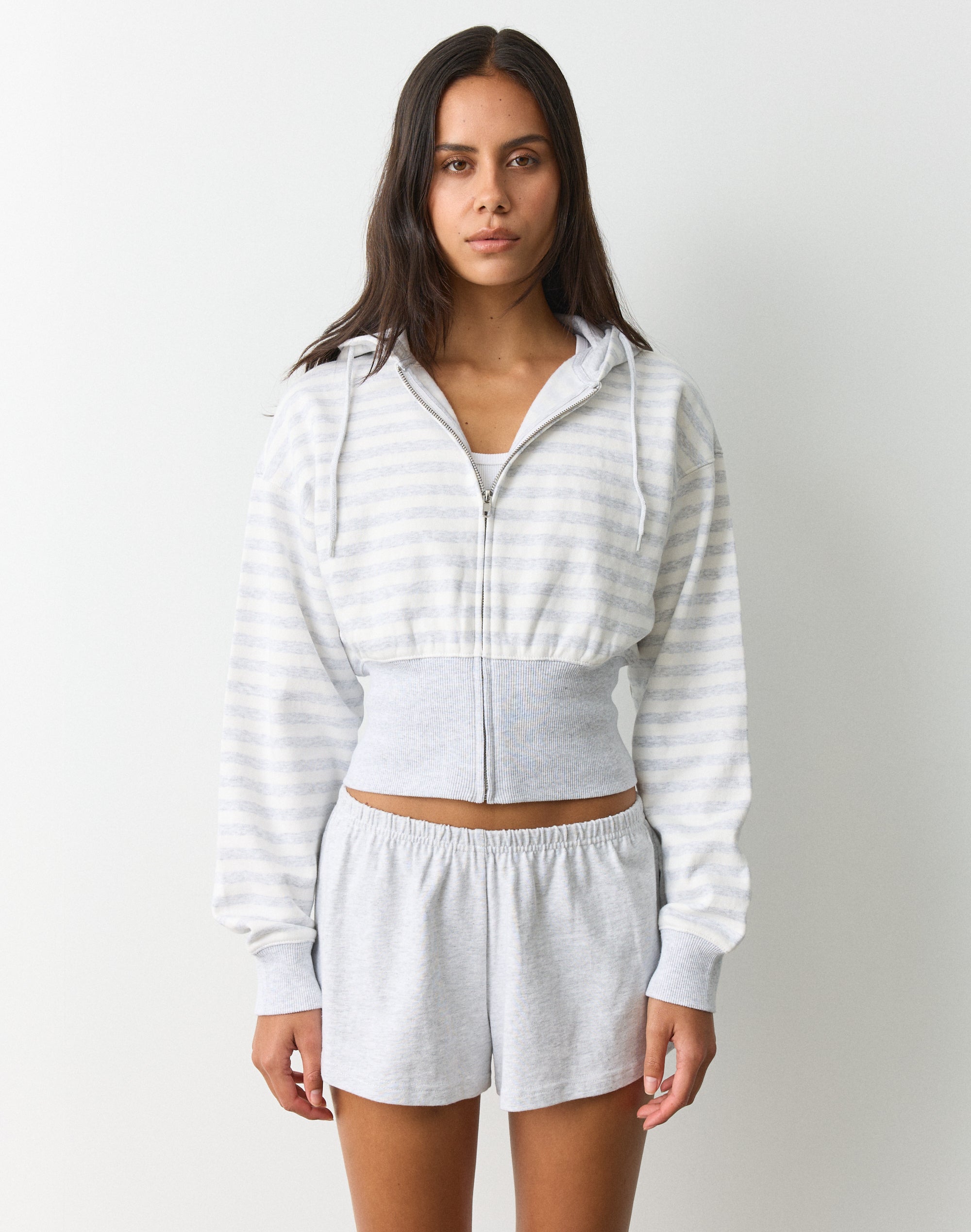 Zip Up Crop Hoodie in Lena Snow Marle X Milk | Glassons AU