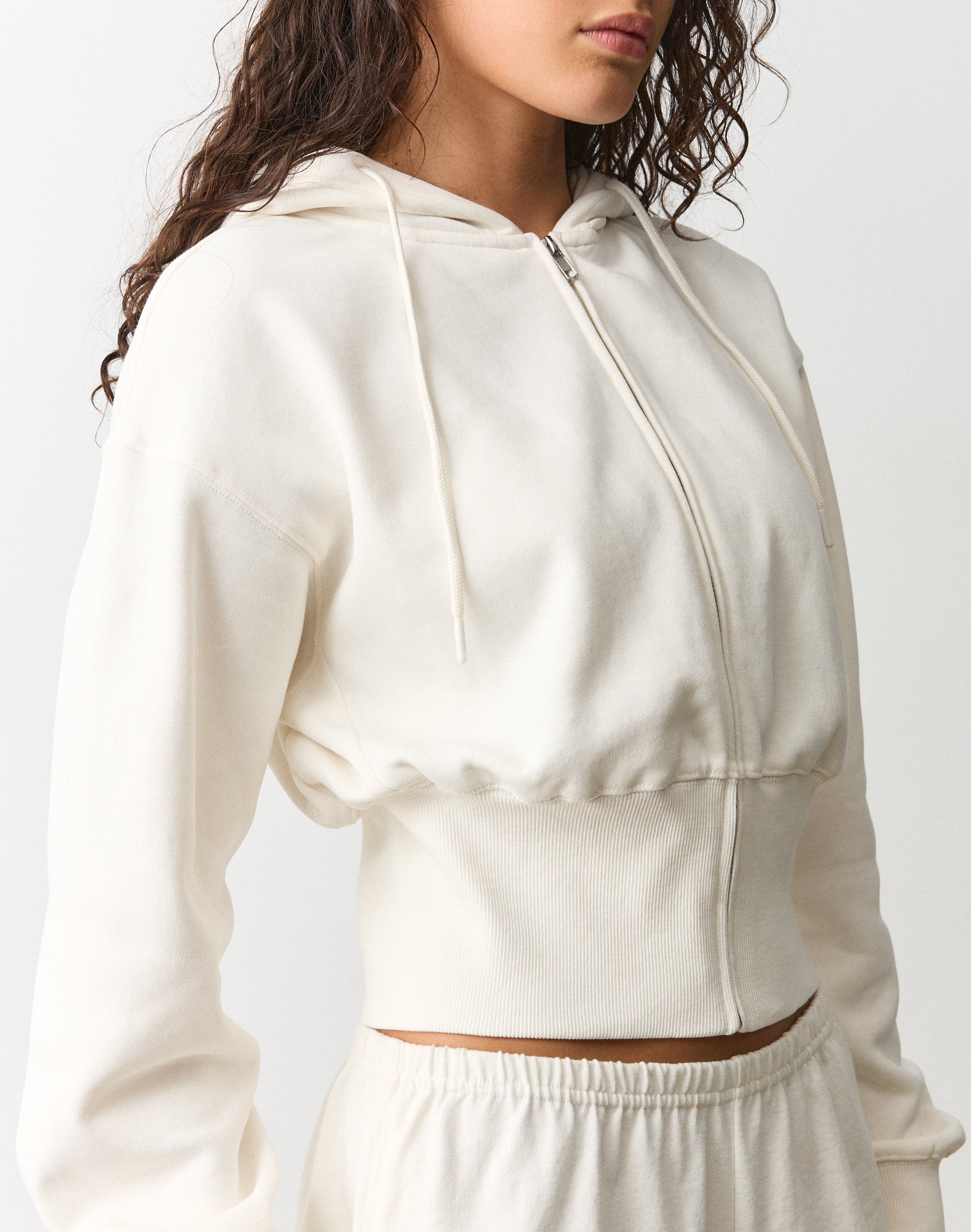 Zip Up Crop Hoodie in Milk | Glassons US
