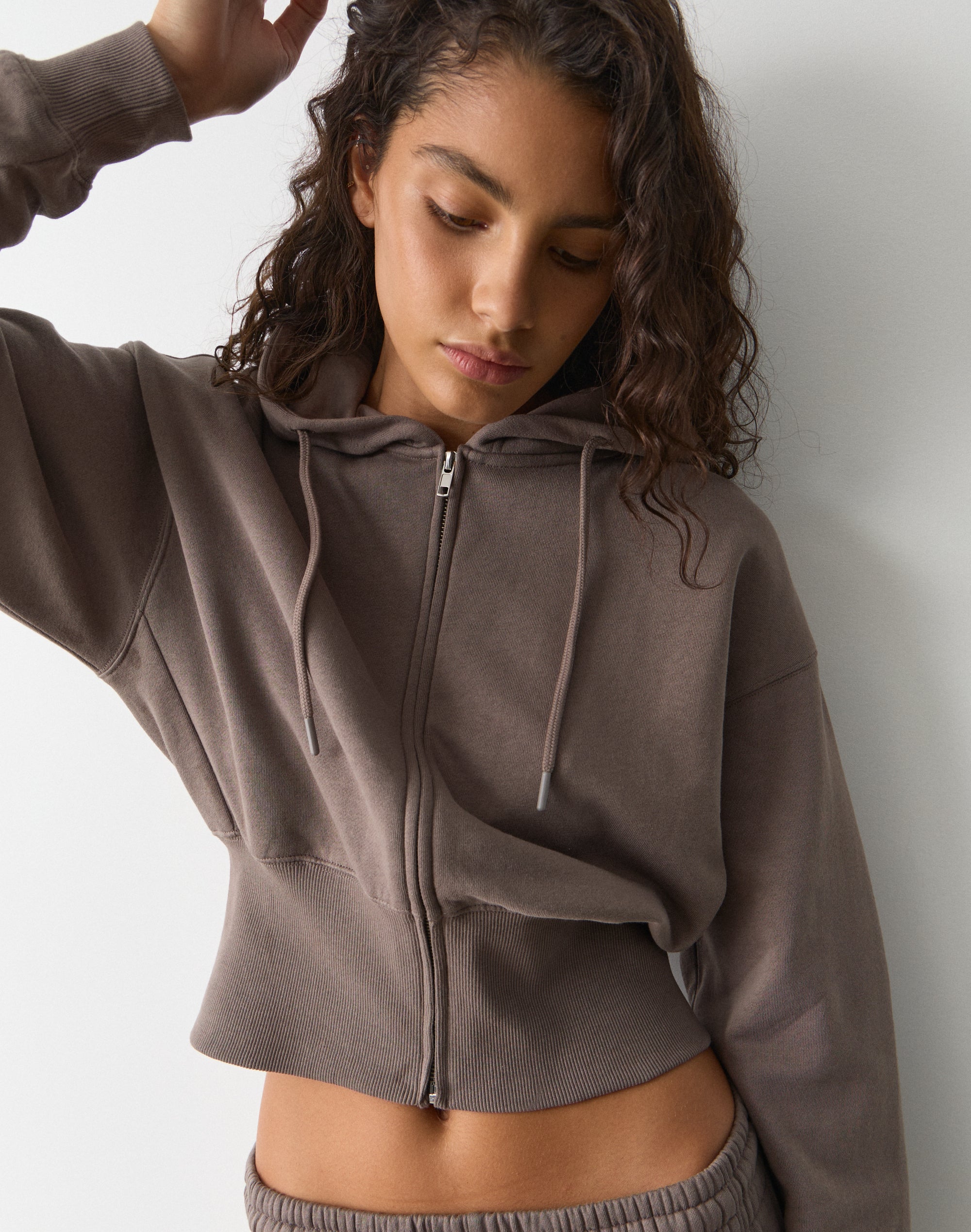 Zip Up Crop Hoodie in Rocky Shores | Glassons