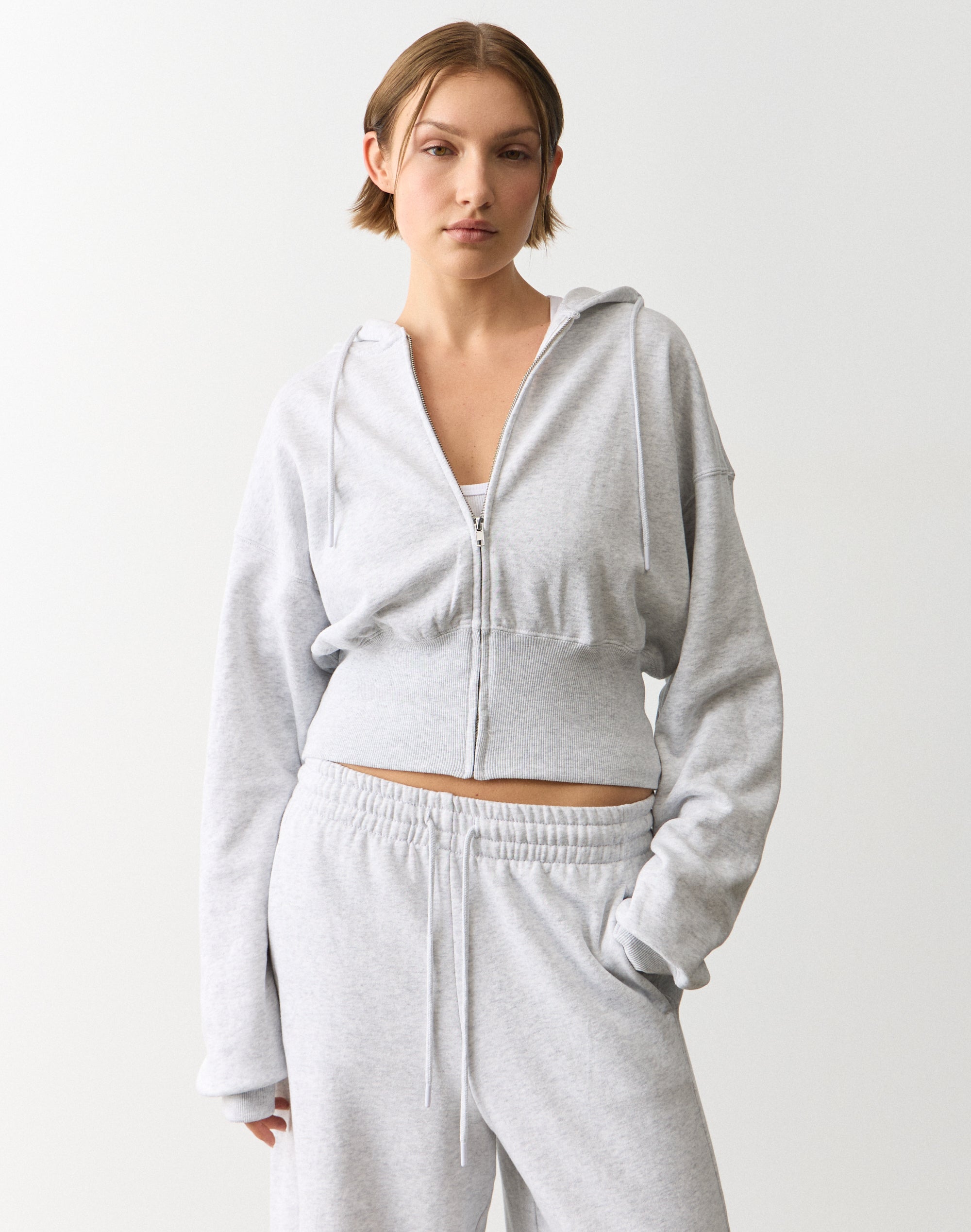 Zip Up Crop Hoodie in Snow Marle | Glassons US