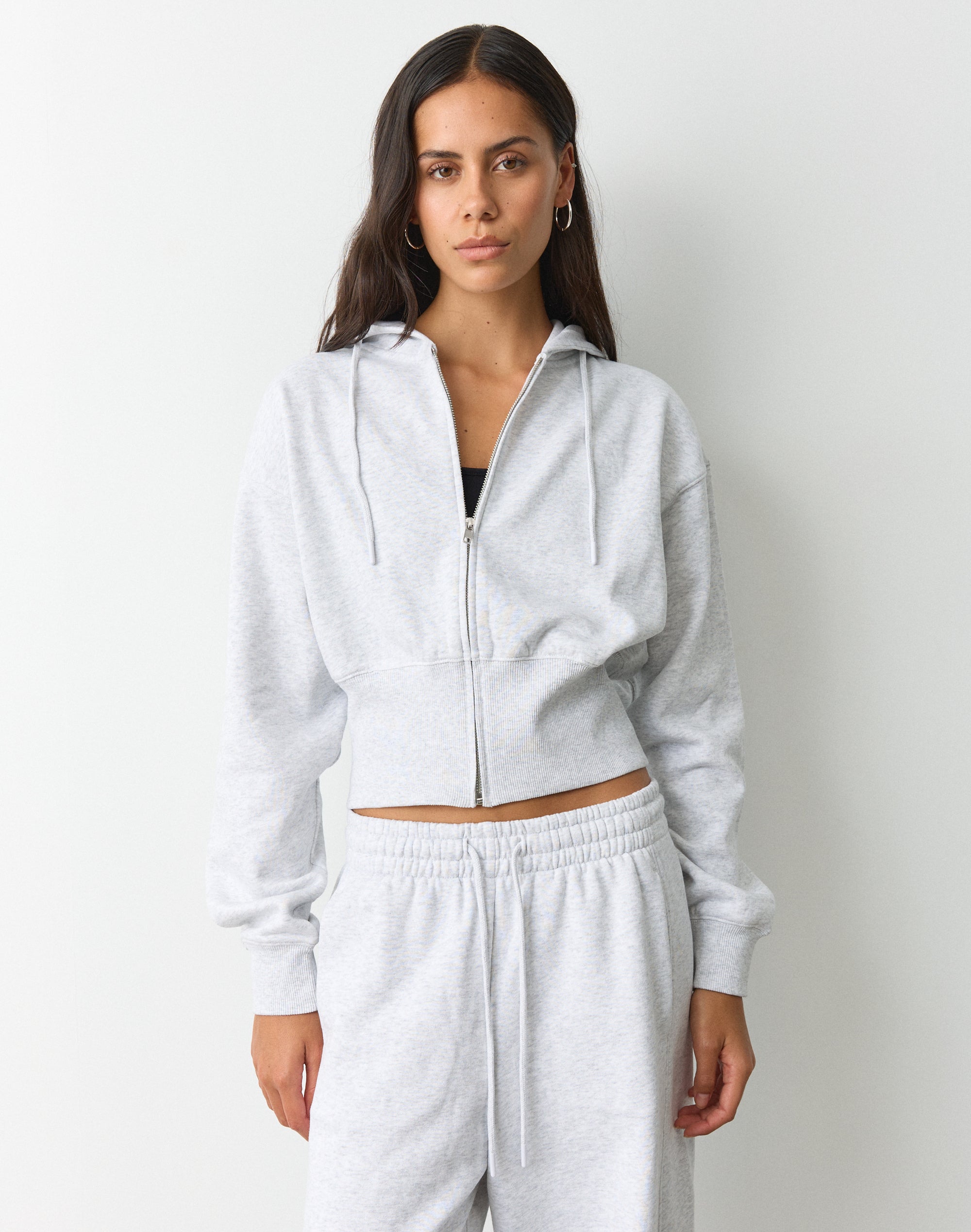 Zip Up Crop Hoodie in Snow Marle | Glassons SG
