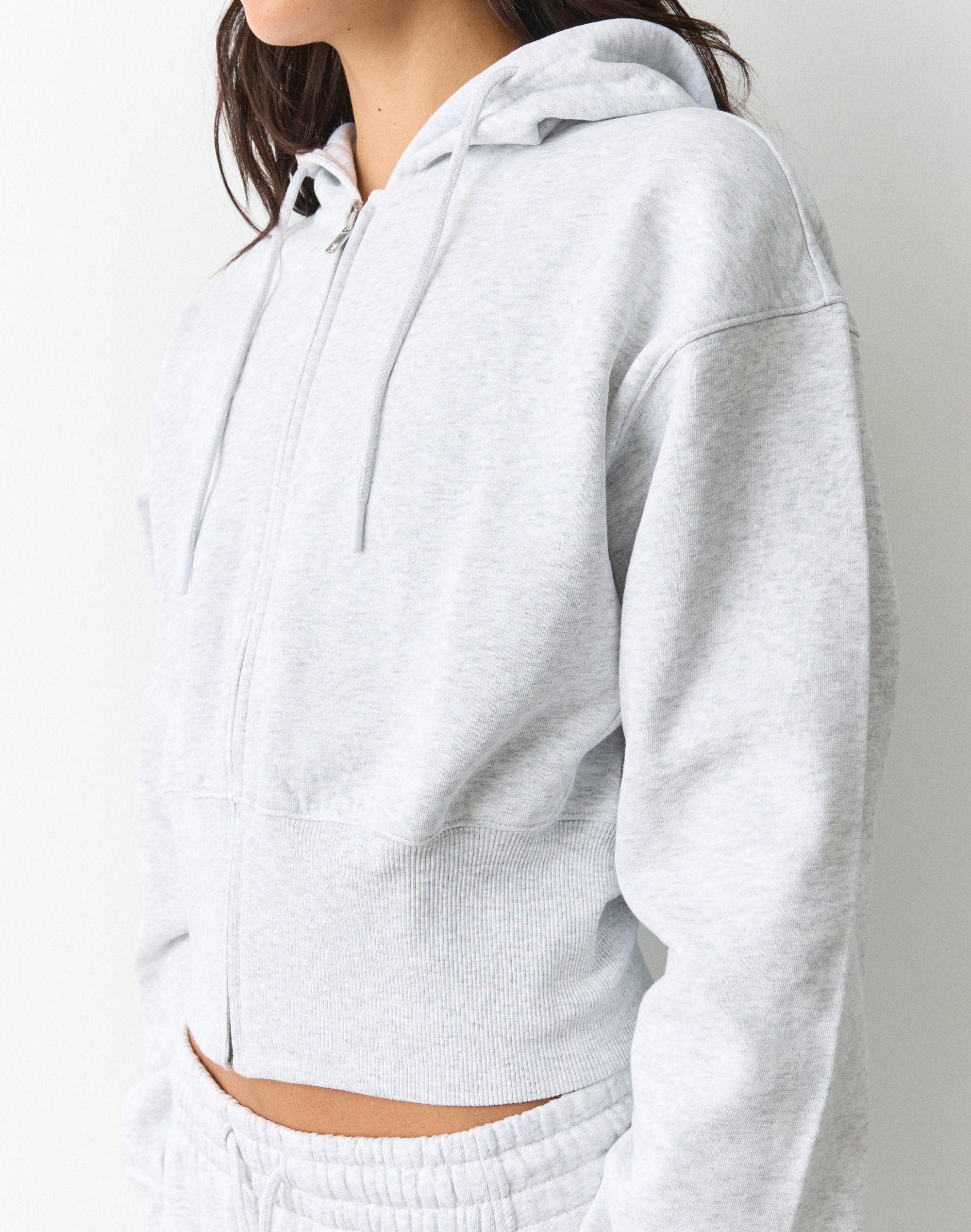 Zip Up Crop Hoodie in Snow Marle | Glassons AU