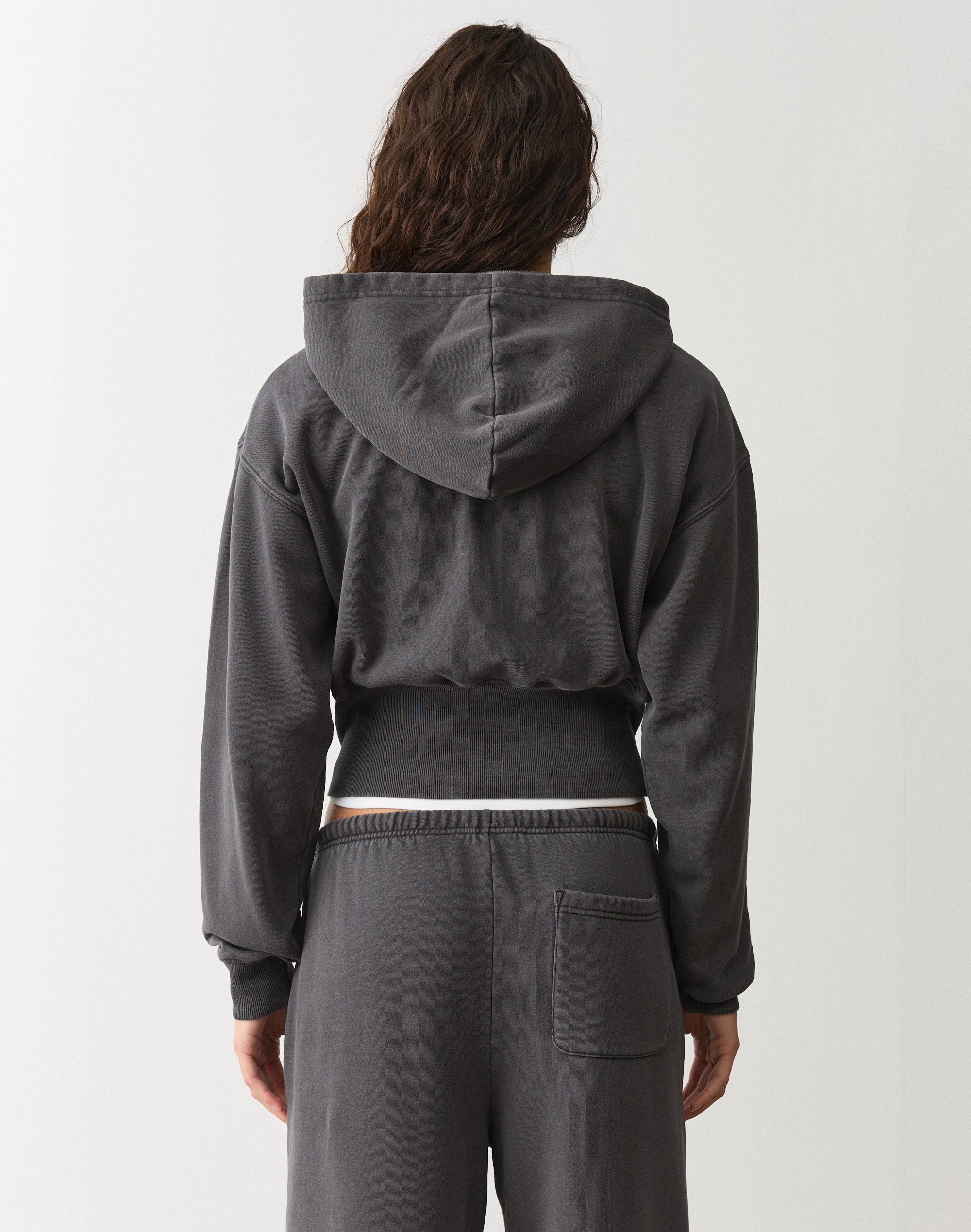 Zip Up Crop Hoodie in Washed Charcoal | Glassons AU