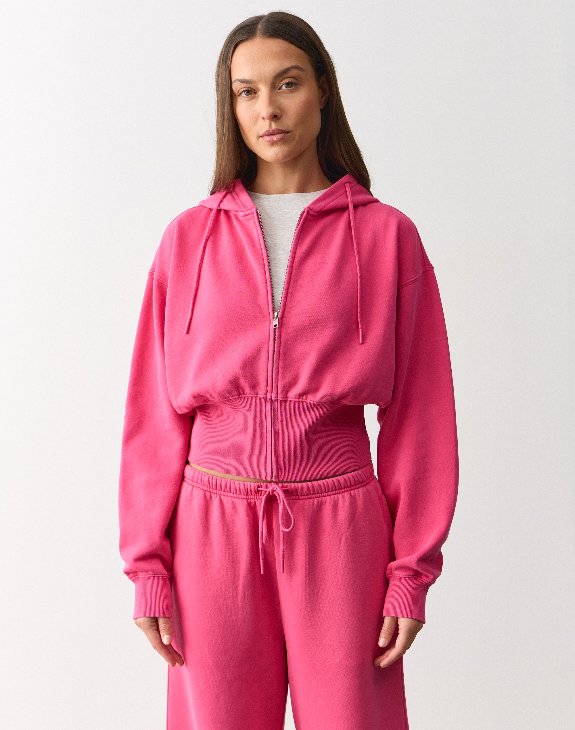 Zip Up Crop Hoodie in Washed Pink Paradise | Glassons AU