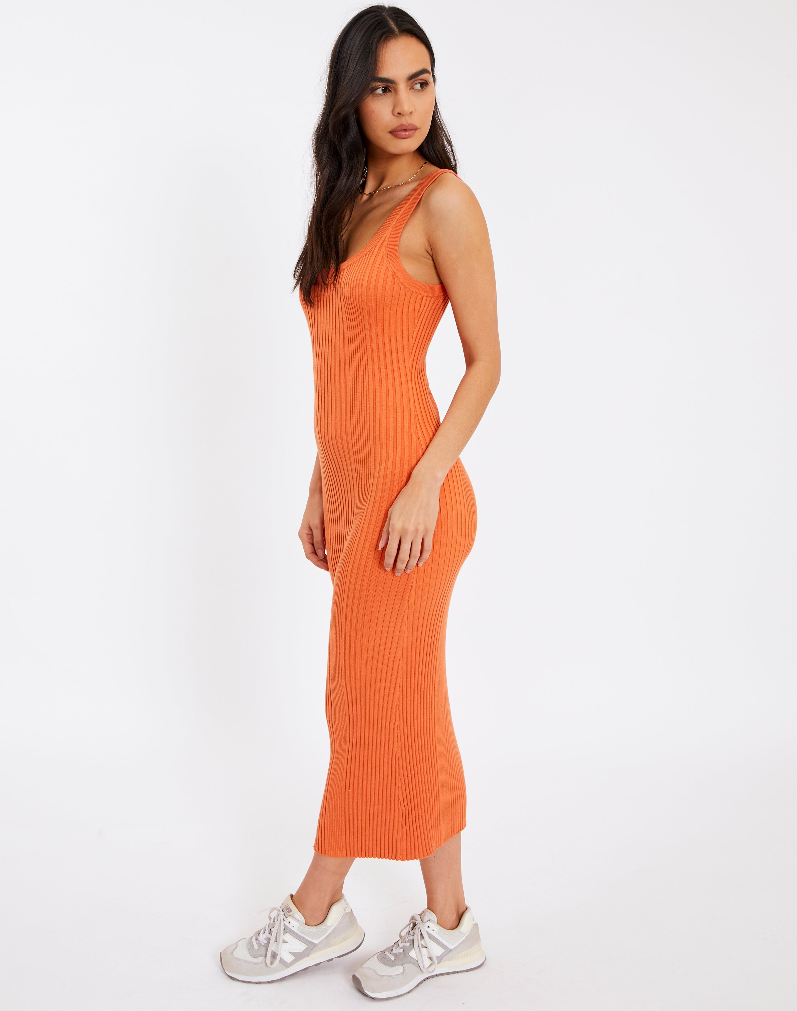 Low Back Multi Rib Knit Midi Dress in 