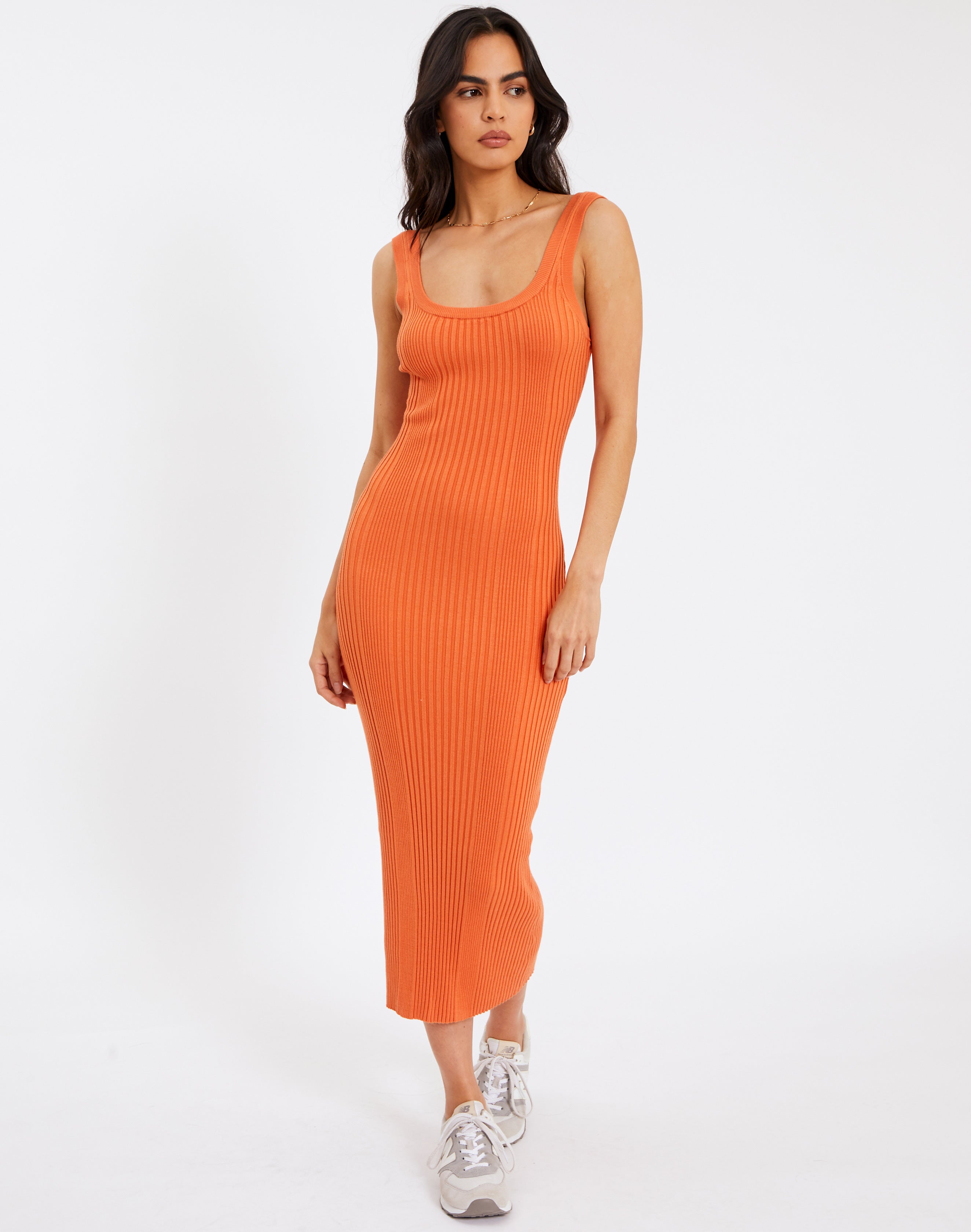Low Back Multi Rib Knit Midi Dress in 