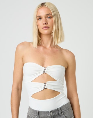 Supersoft One Shoulder Cut Out Bodysuit in Hot N Spicy