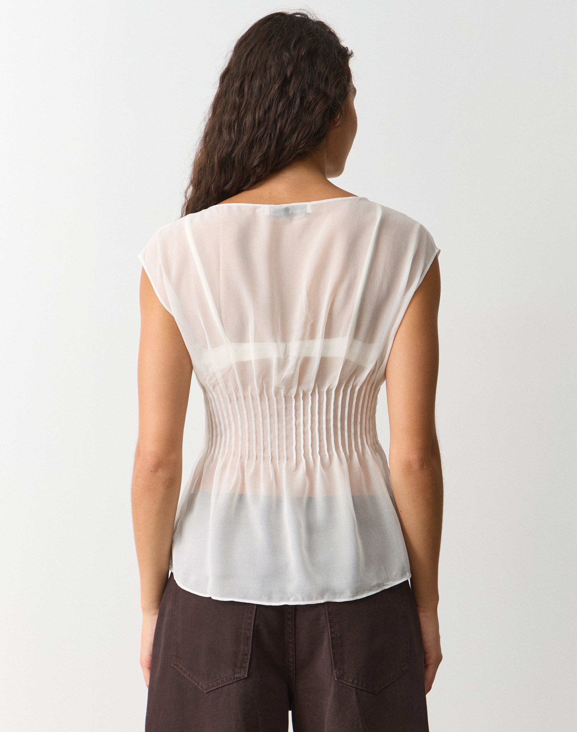 Chiffon Sheer Gathered Blouse in Milk | Glassons US