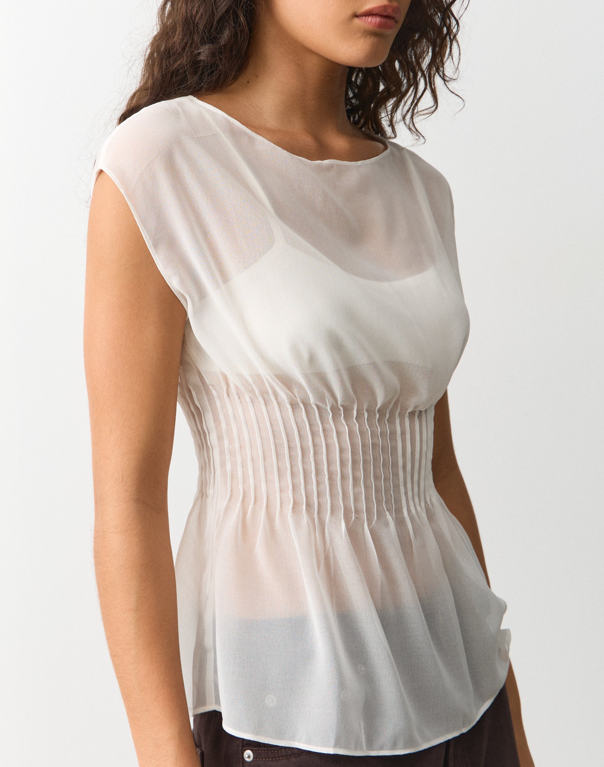 Chiffon Sheer Gathered Blouse in Milk | Glassons