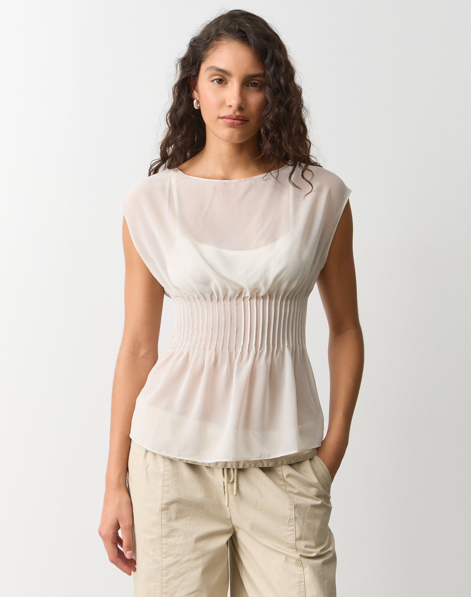Chiffon Sheer Gathered Blouse in Mist Opportunity | Glassons US
