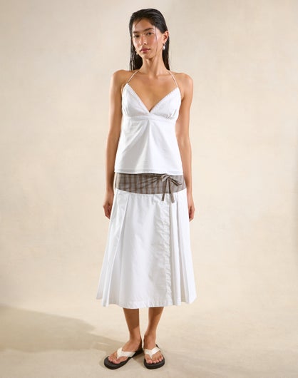 Poplin Pleated Wrap Midi Skirt