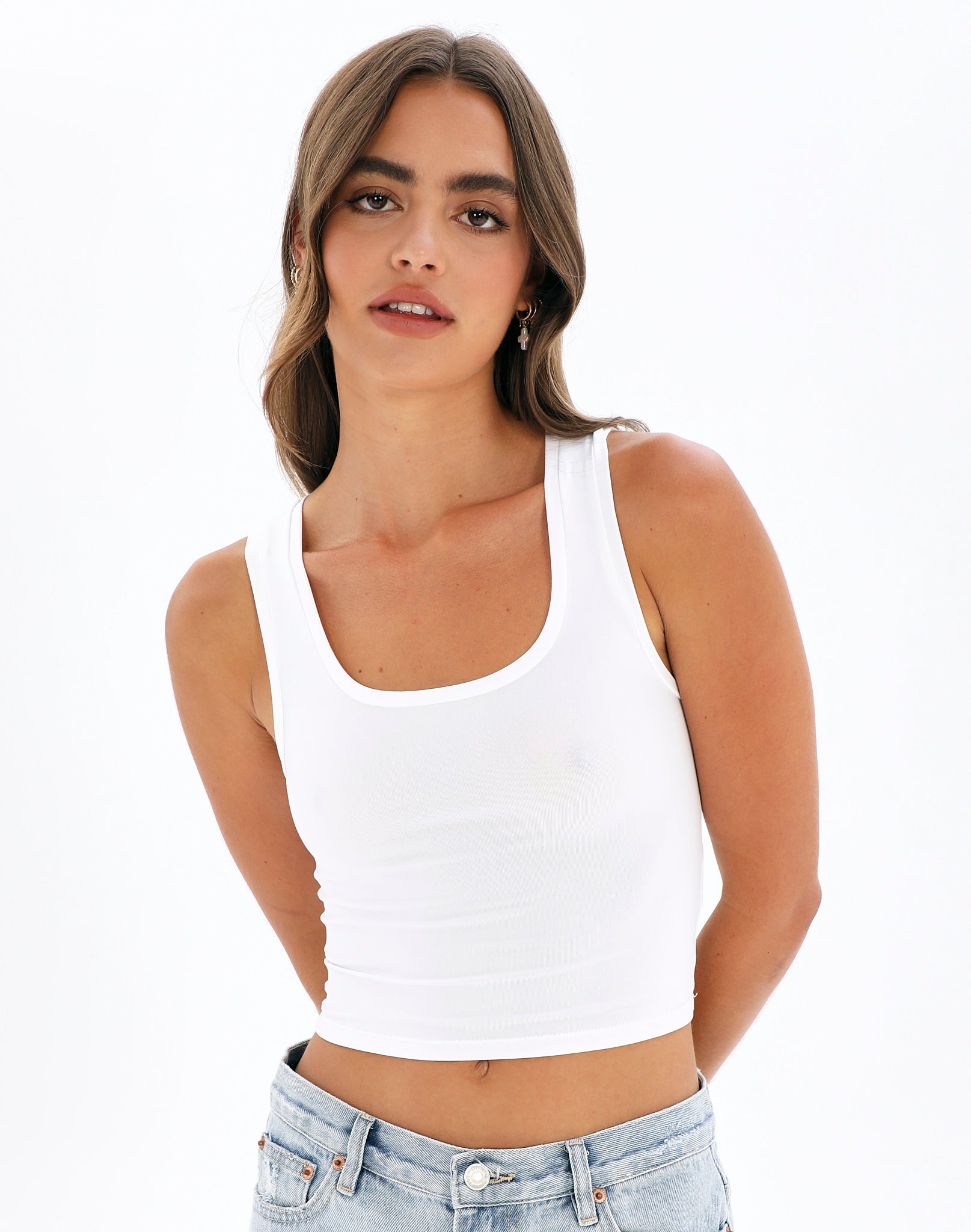 Supersoft Square Neck Crop Tank in White | Glassons
