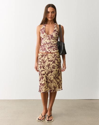 Low Rise Chiffon Midi Skirt