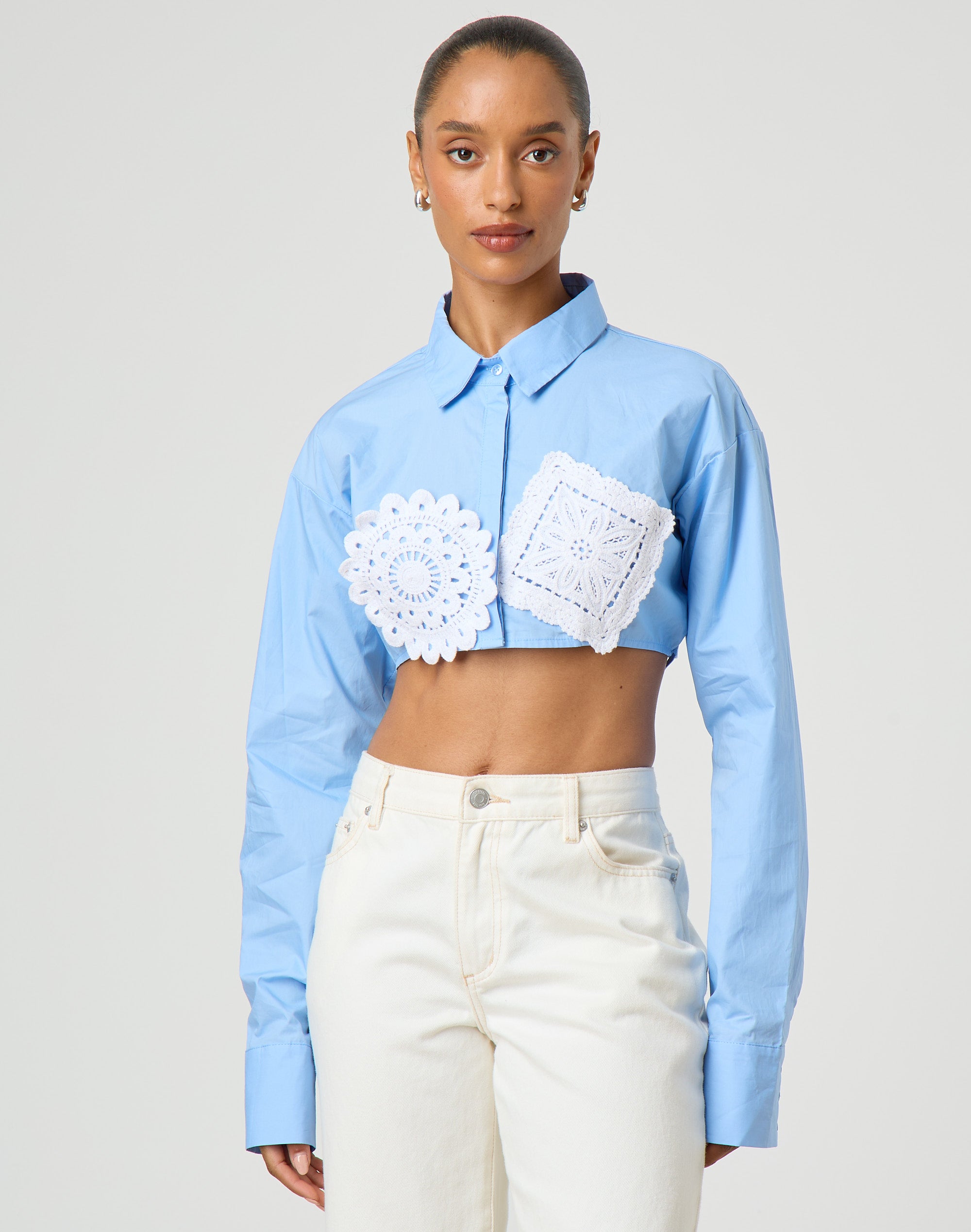 Paneled Lace Cropped Shirt