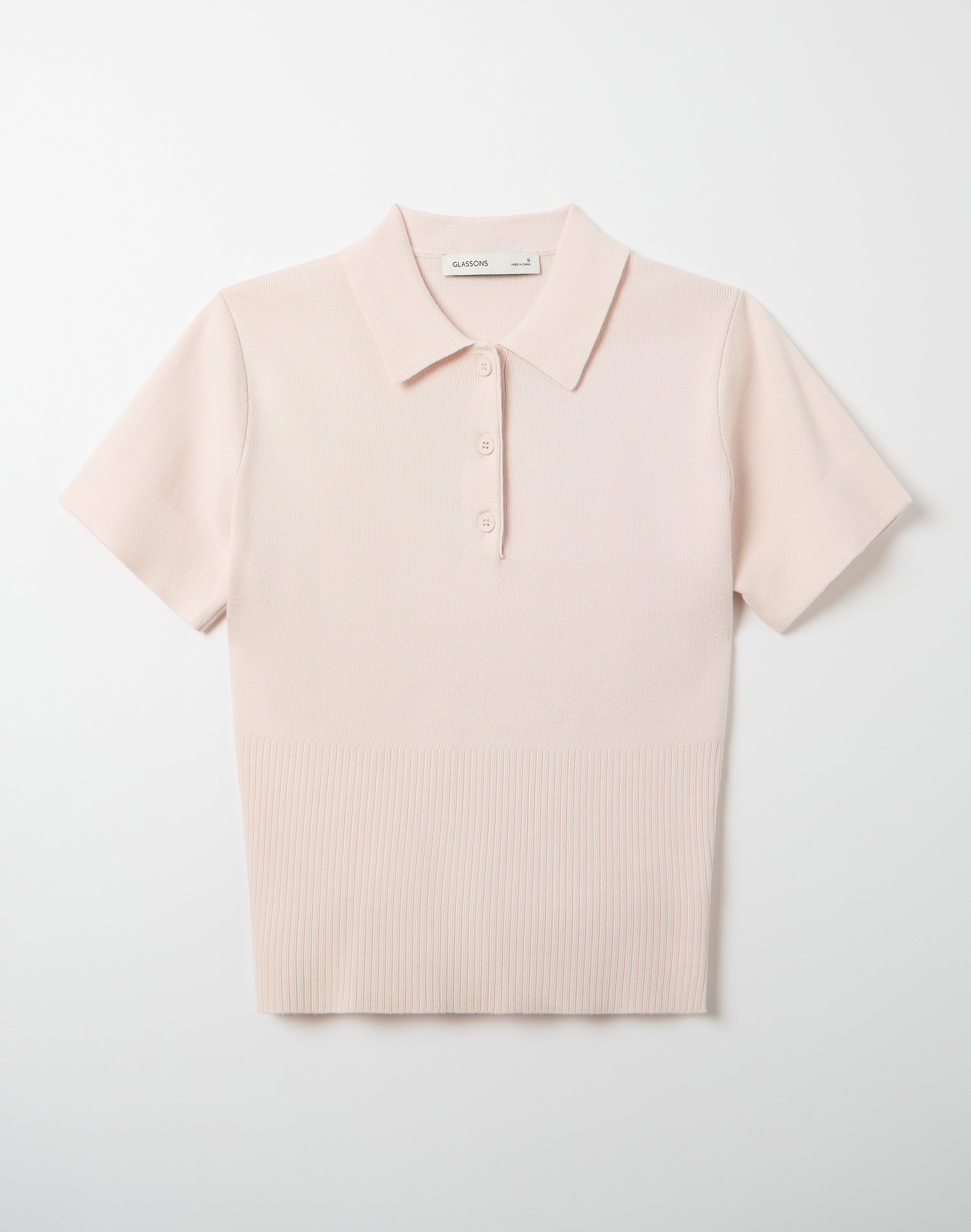Knit Rib Waist Polo Top in Fairy Pink | Glassons US