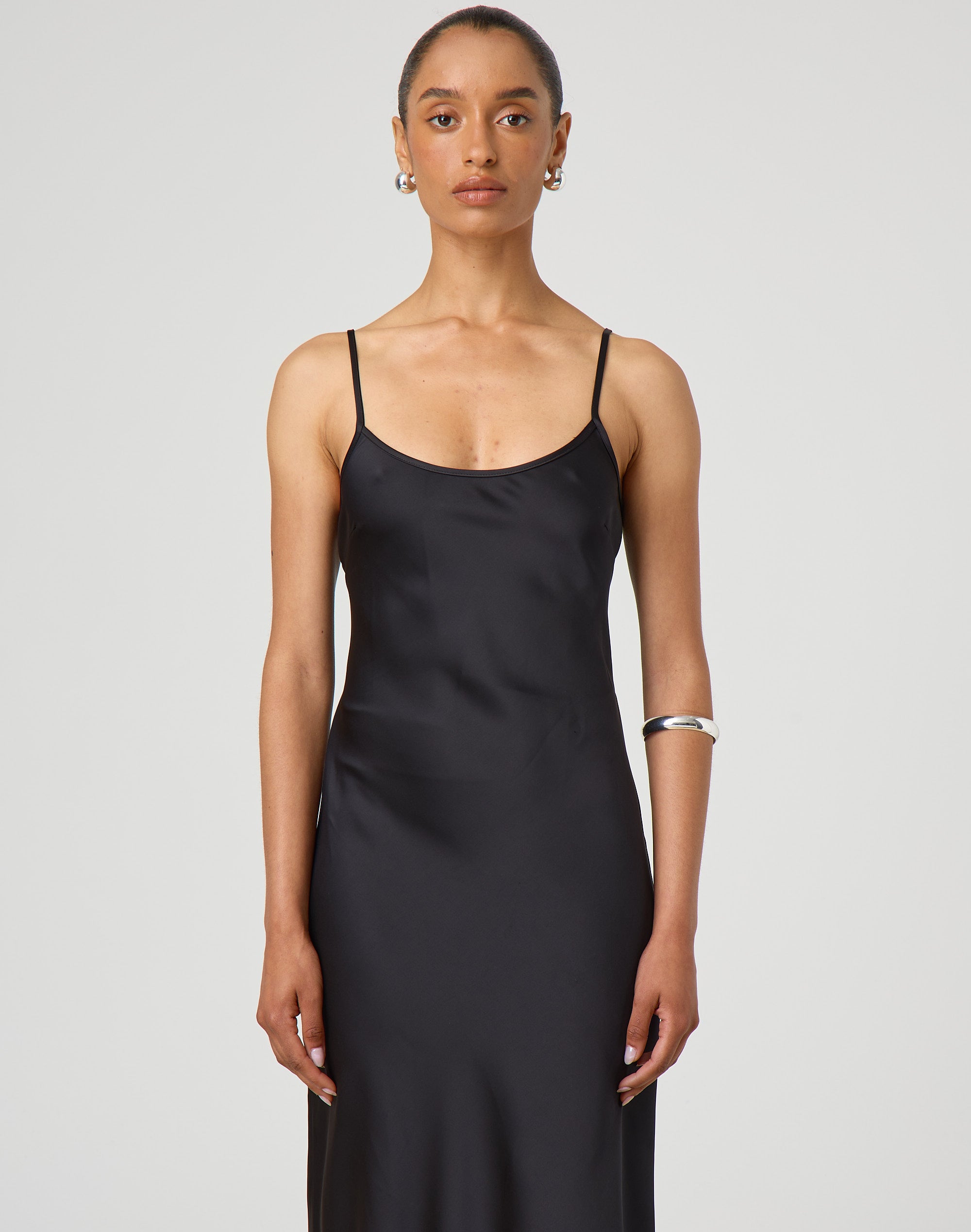 Satin Maxi Slip Dress in Black | Glassons