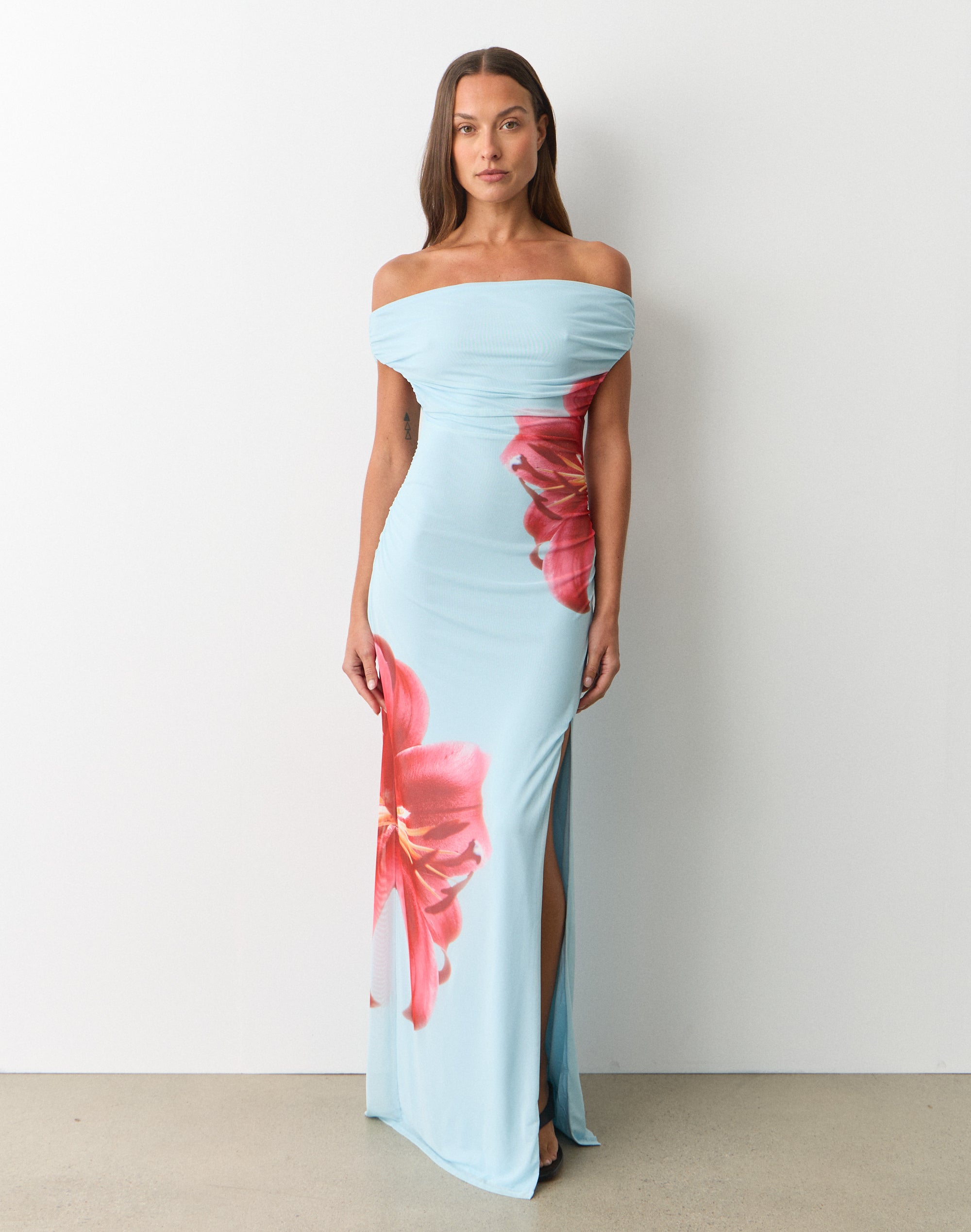 Off Shoulder Ruched Maxi Dress