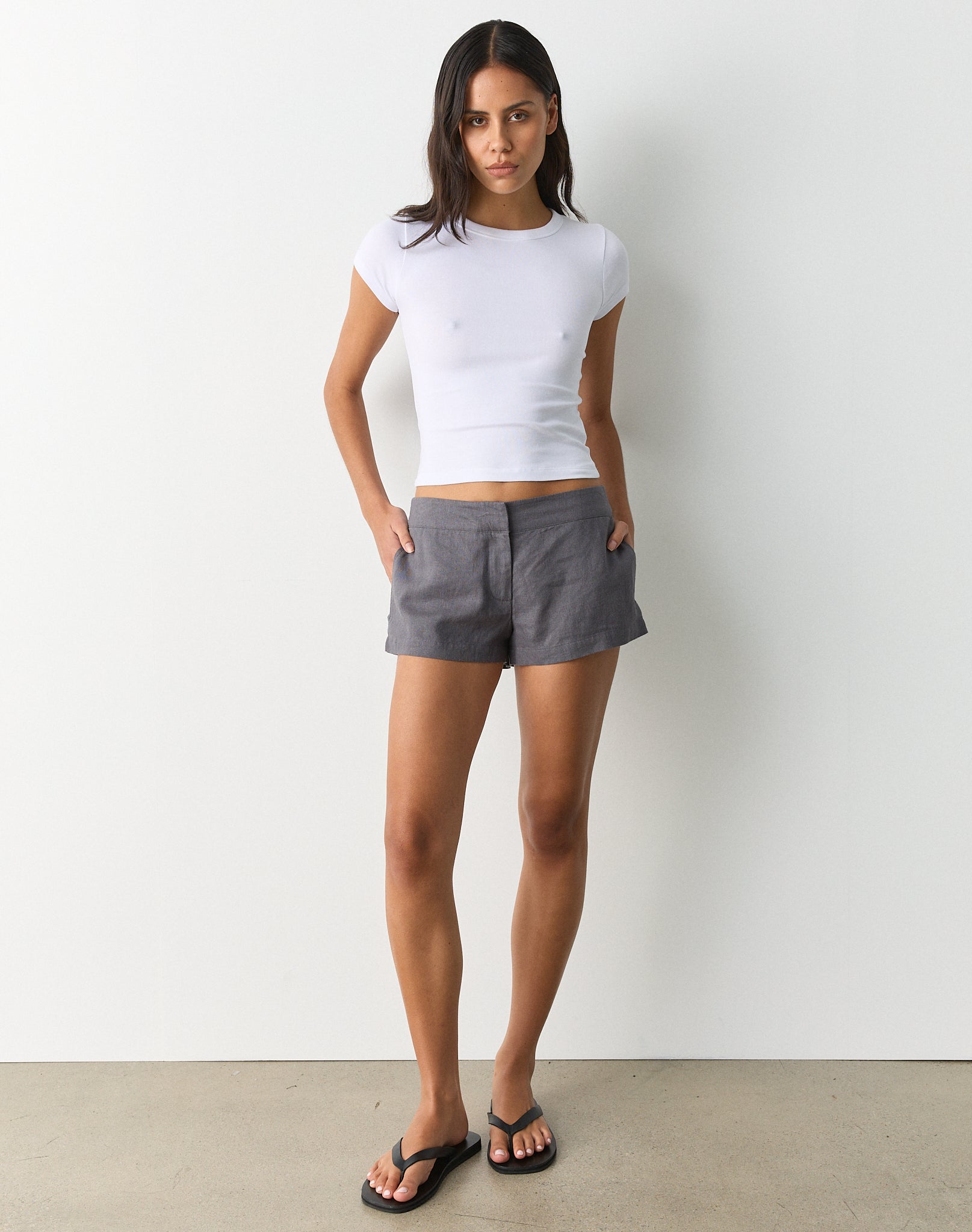 Linen Blend Tailored Micro Shorts in Smoke Show | Glassons US