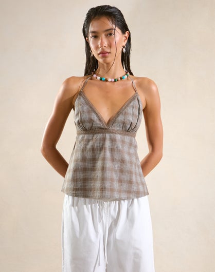 100% Cotton Broderie Trim Halter Top