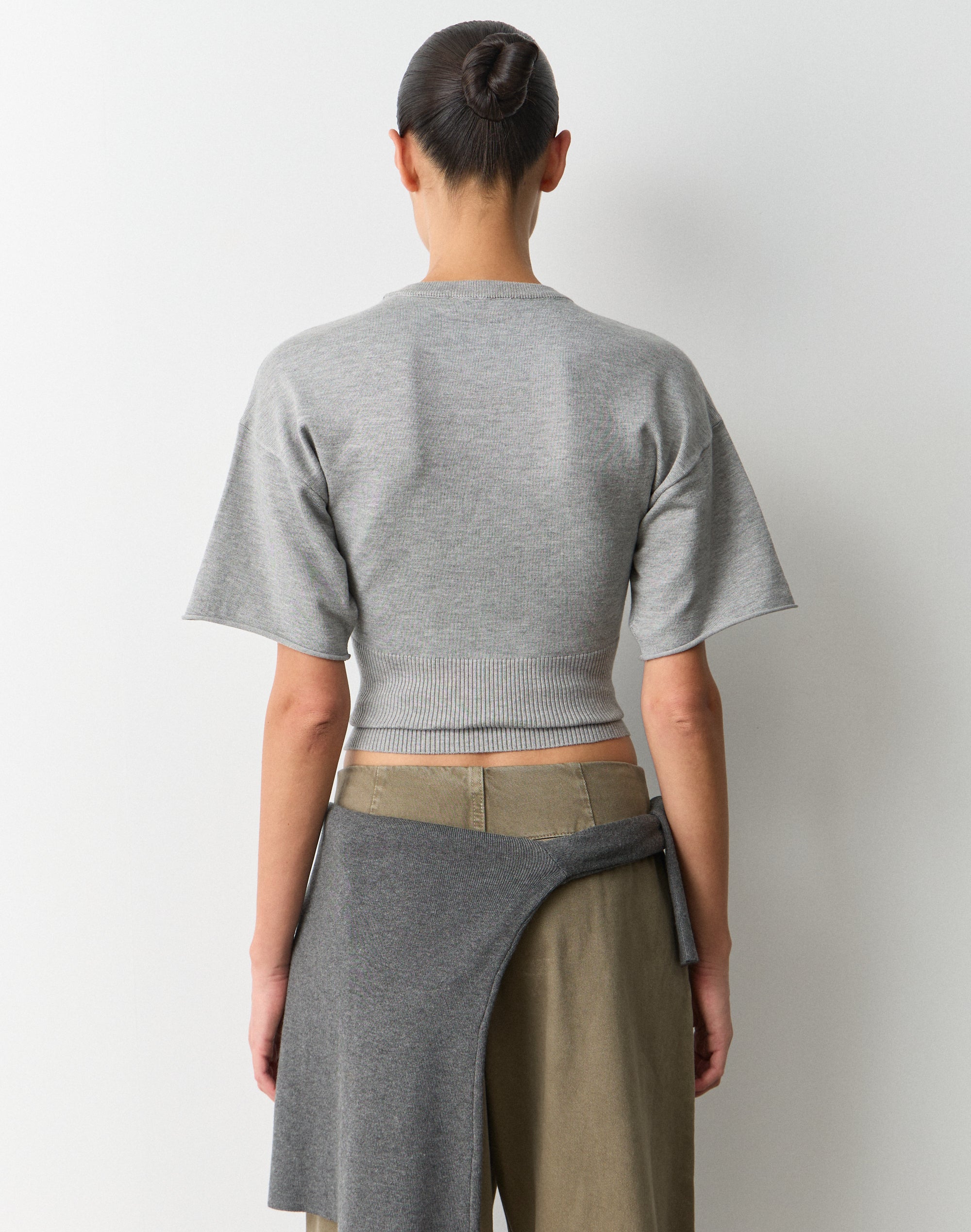 Short Sleeve Rib Waist Knit Top in Grey Marle | Glassons AU