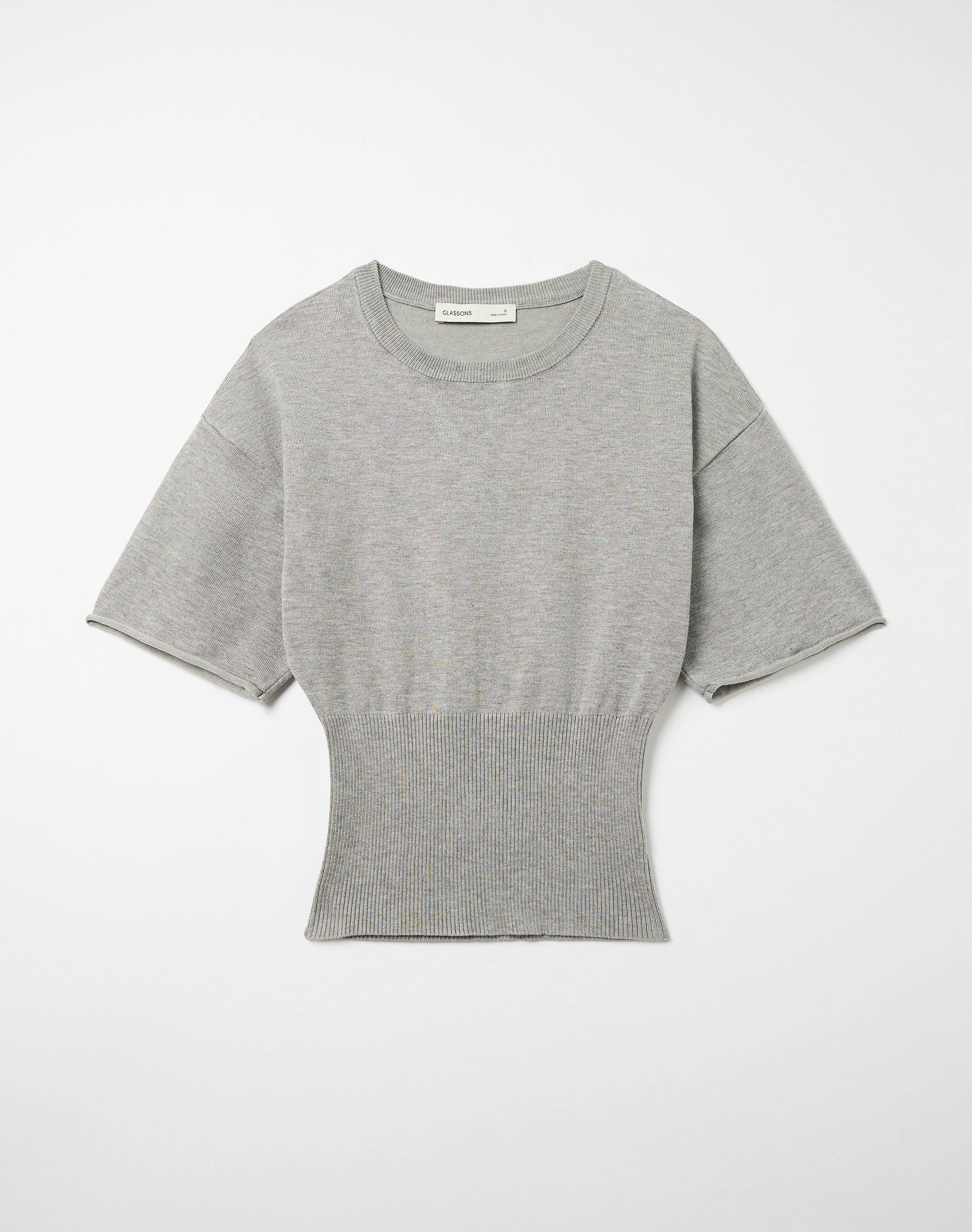 Short Sleeve Rib Waist Knit Top in Grey Marle | Glassons US