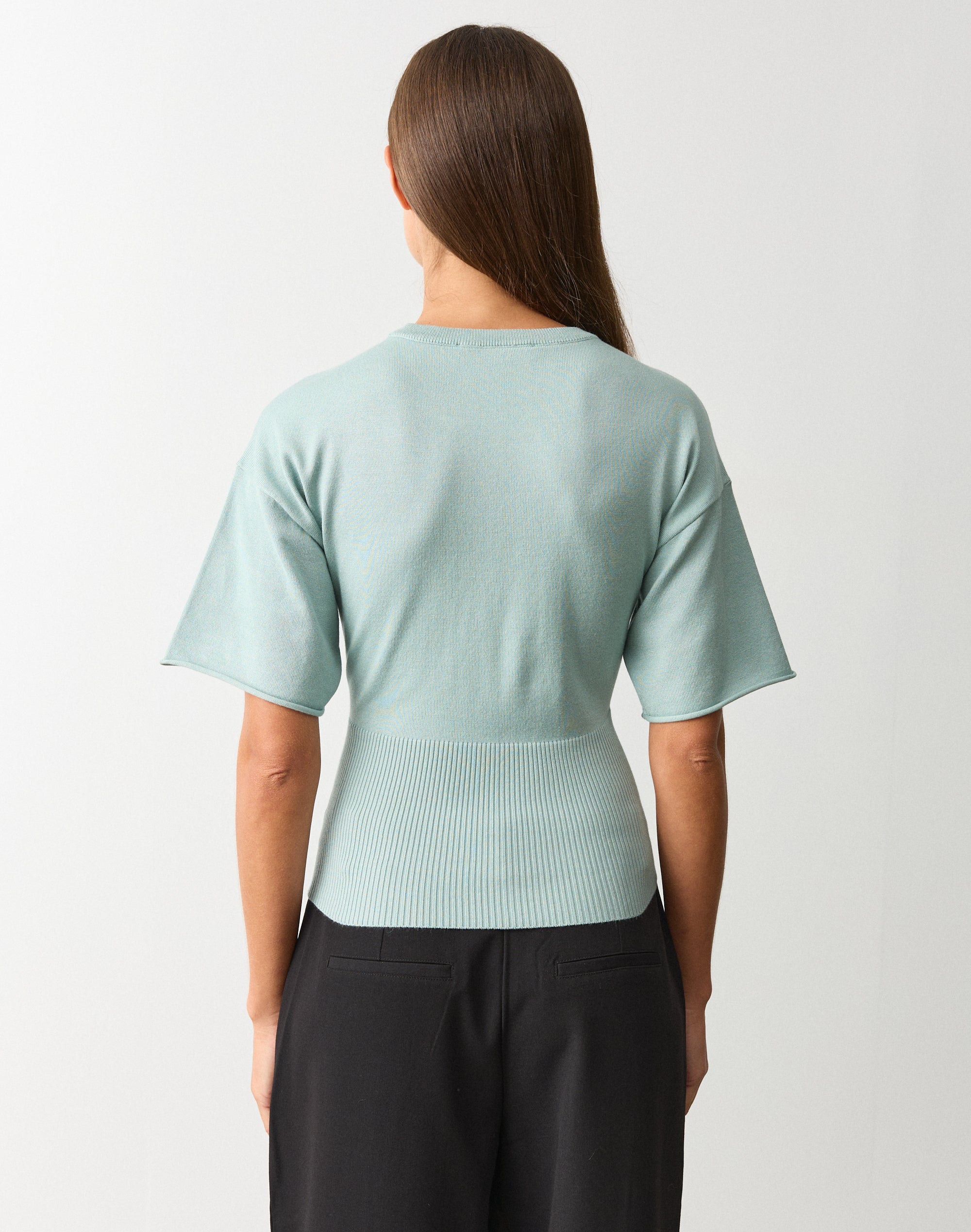 Short Sleeve Rib Waist Knit Top in Mint Mirage | Glassons US