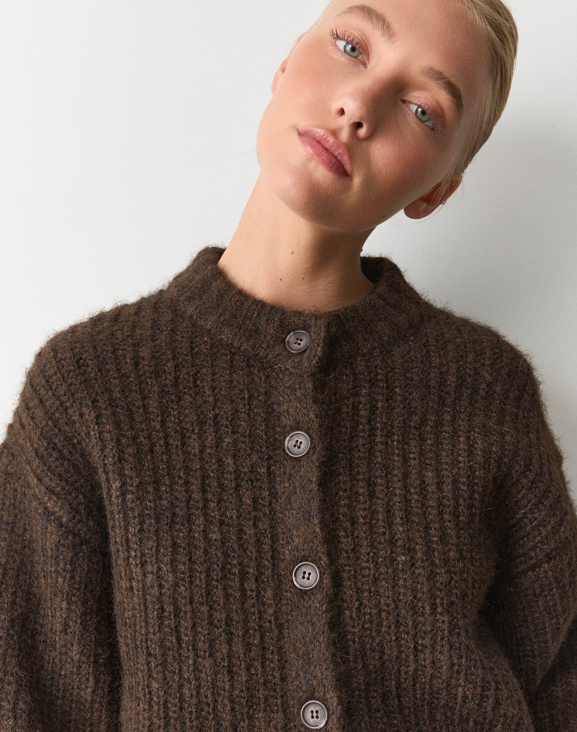 トップス MARNO Marguerite cardigan brown Relaxed Button Up Knit Cardigan in Fudge Fantasy Marle | Glassons US