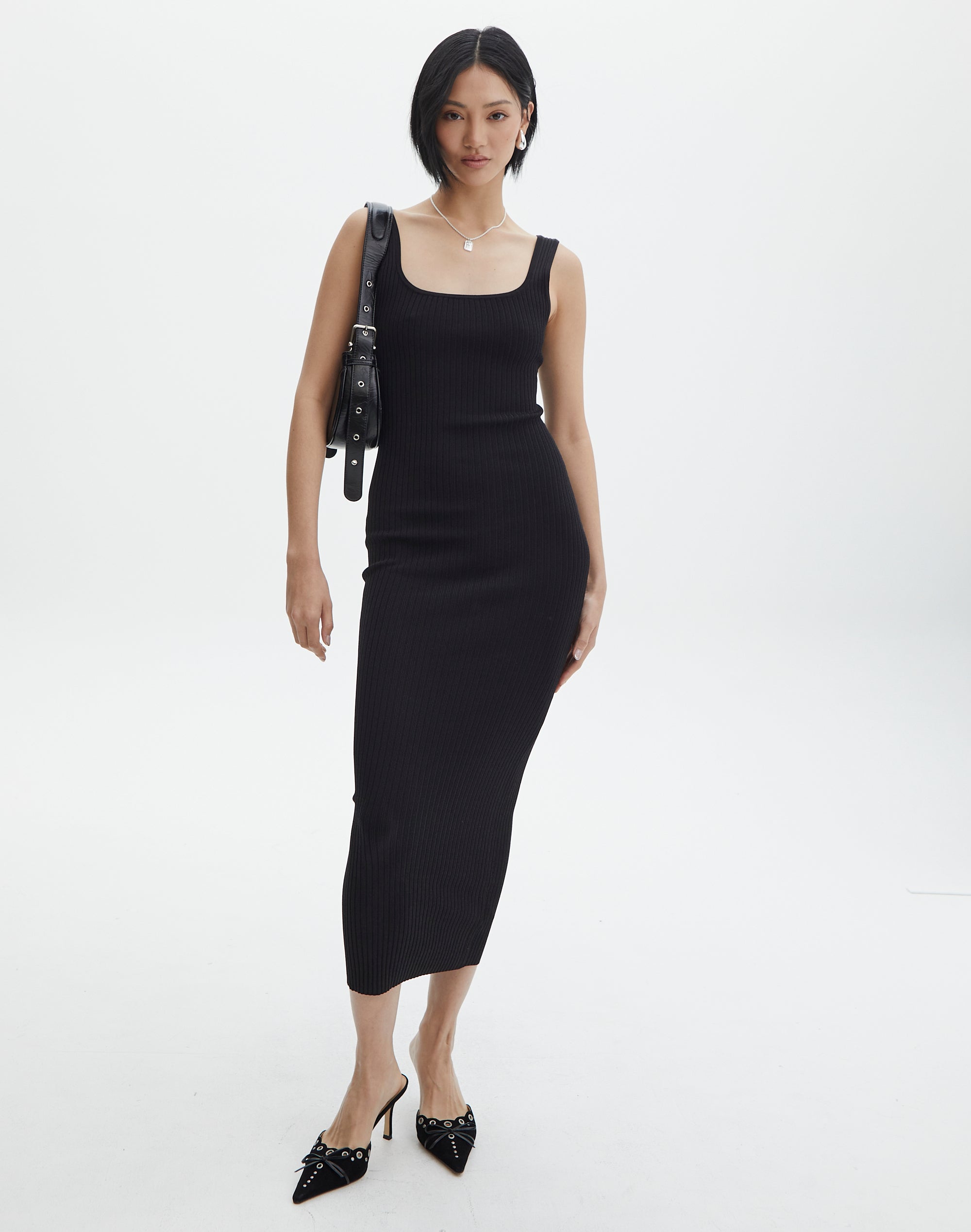 Knit Square Neck Maxi Dress in Black 
