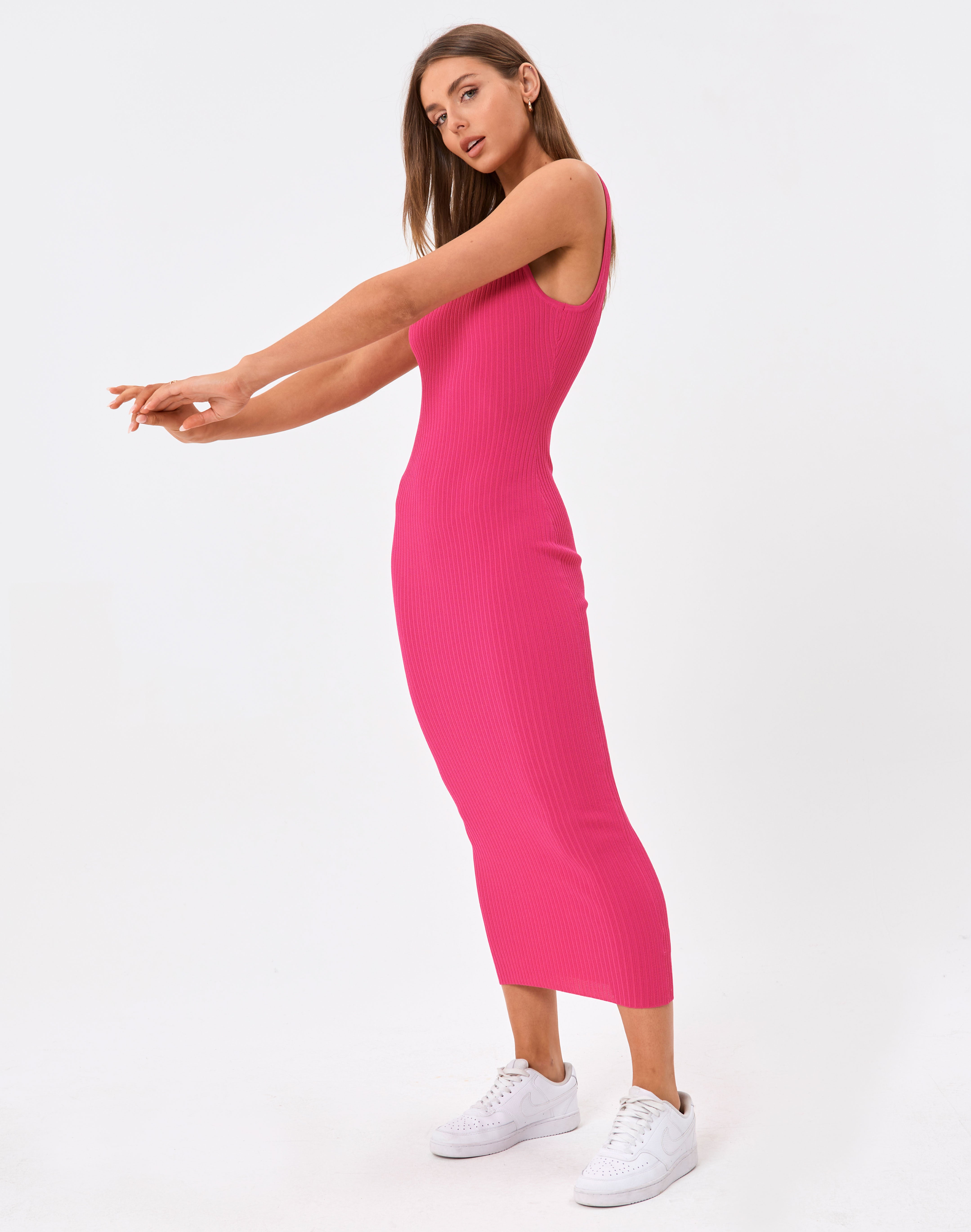 Knit Square Neck Maxi Dress in Pink 