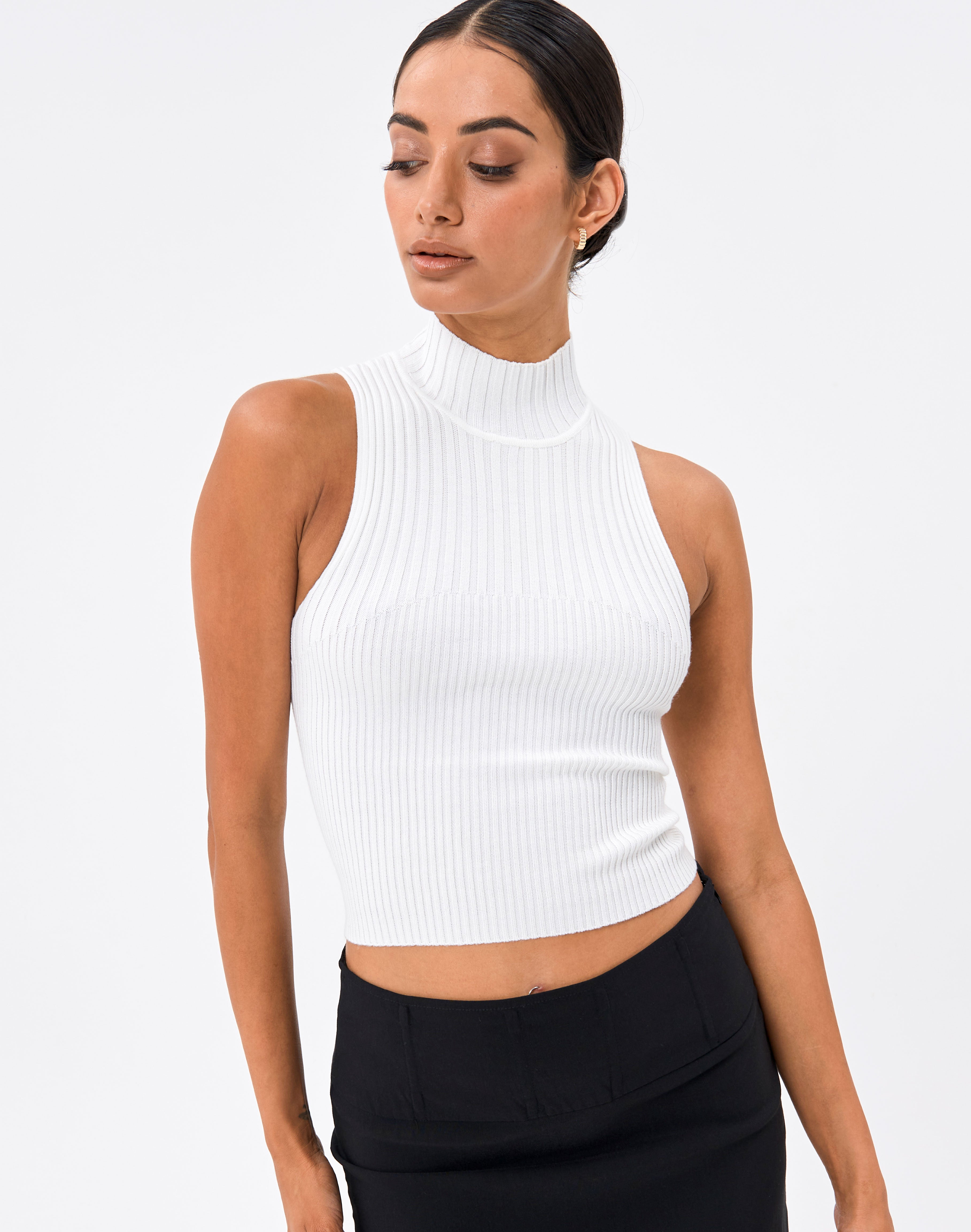 neck rib knit top