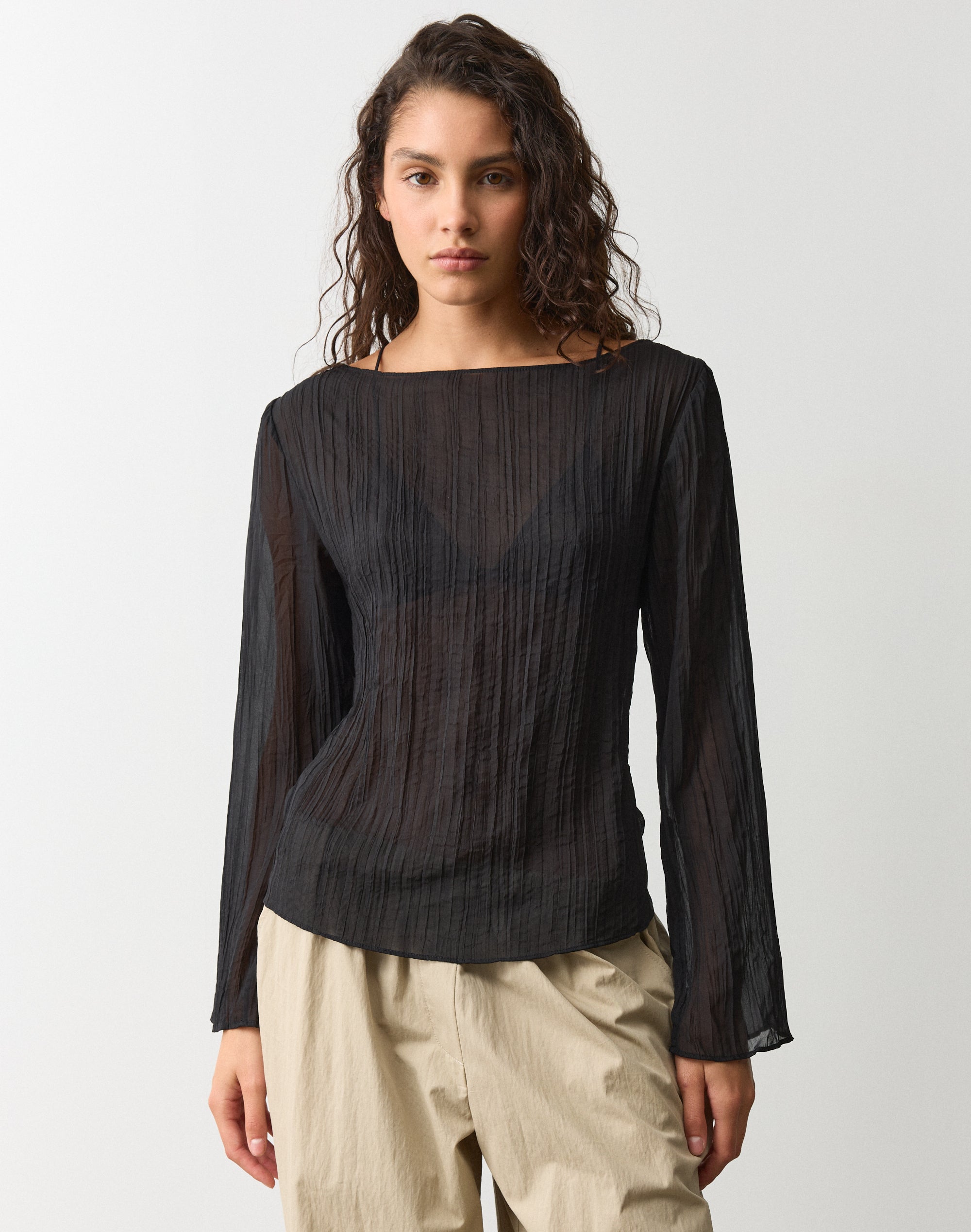 Sheer Crinkle Long Sleeve Top in Wine Not | Glassons US
