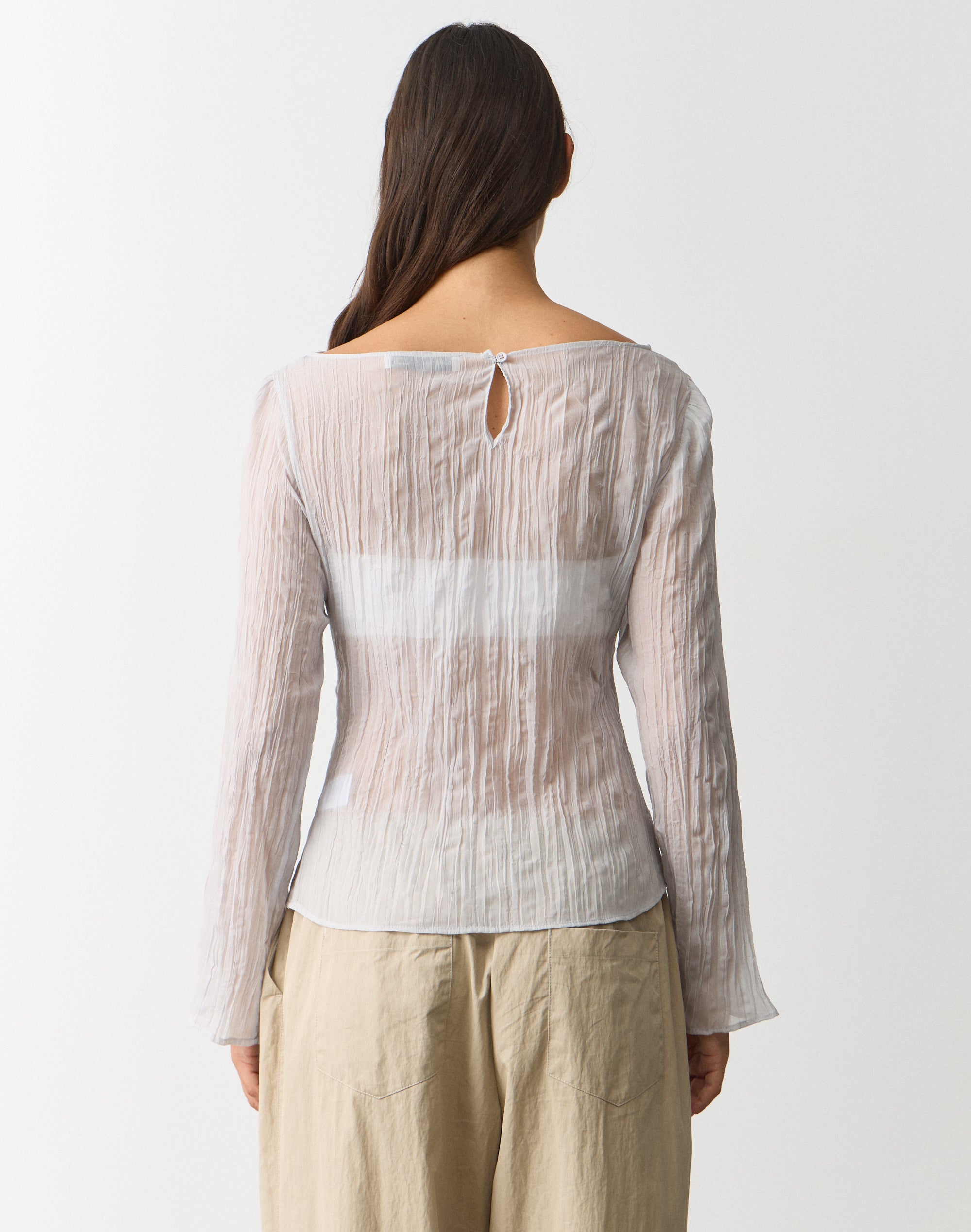 Sheer Crinkle Long Sleeve Top in Mist Opportunity | Glassons US