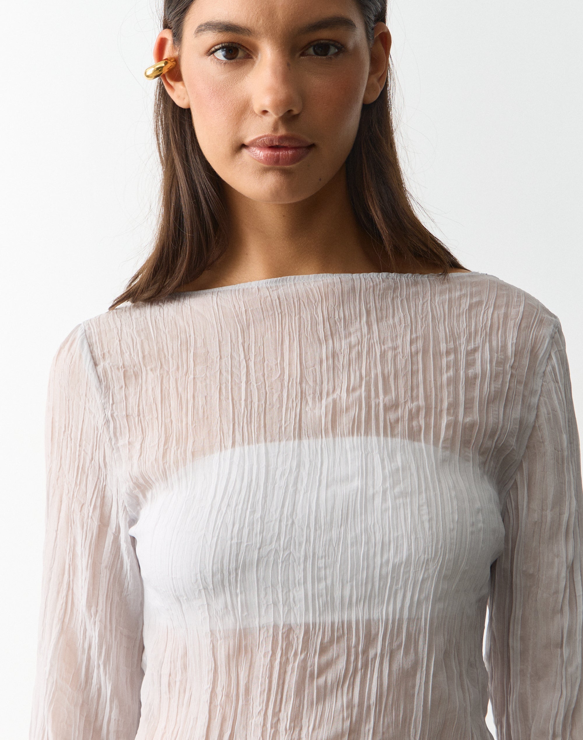 Sheer Crinkle Long Sleeve Top in Mist Opportunity | Glassons US
