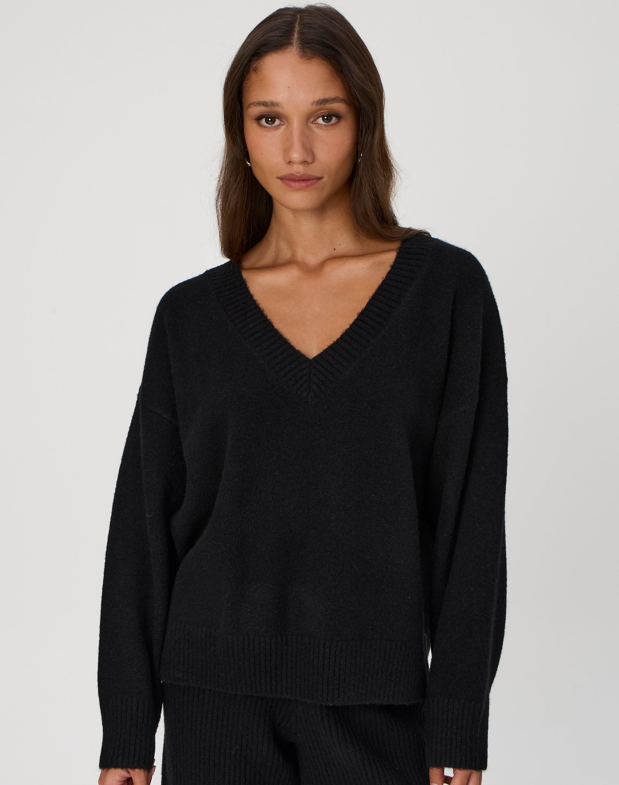 Black Pointelle Knit Button V Neck Drop Shoulder Sweater – KesleyBoutique