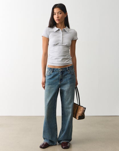 Mid Rise Wide Leg Jean