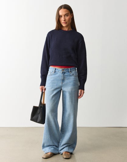 Mid Rise Wide Leg Jean