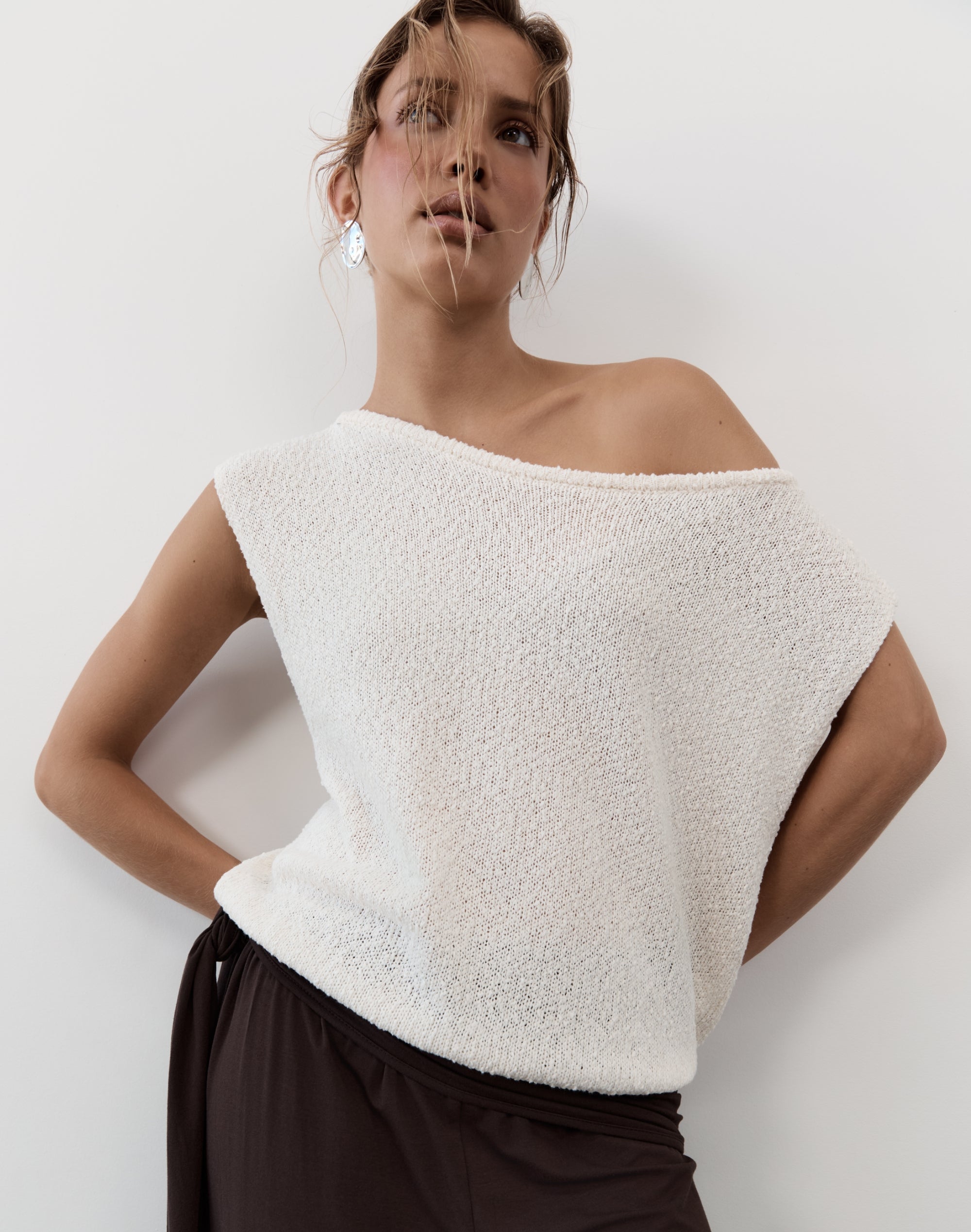 Asymmetrical Off Shoulder Knit Top