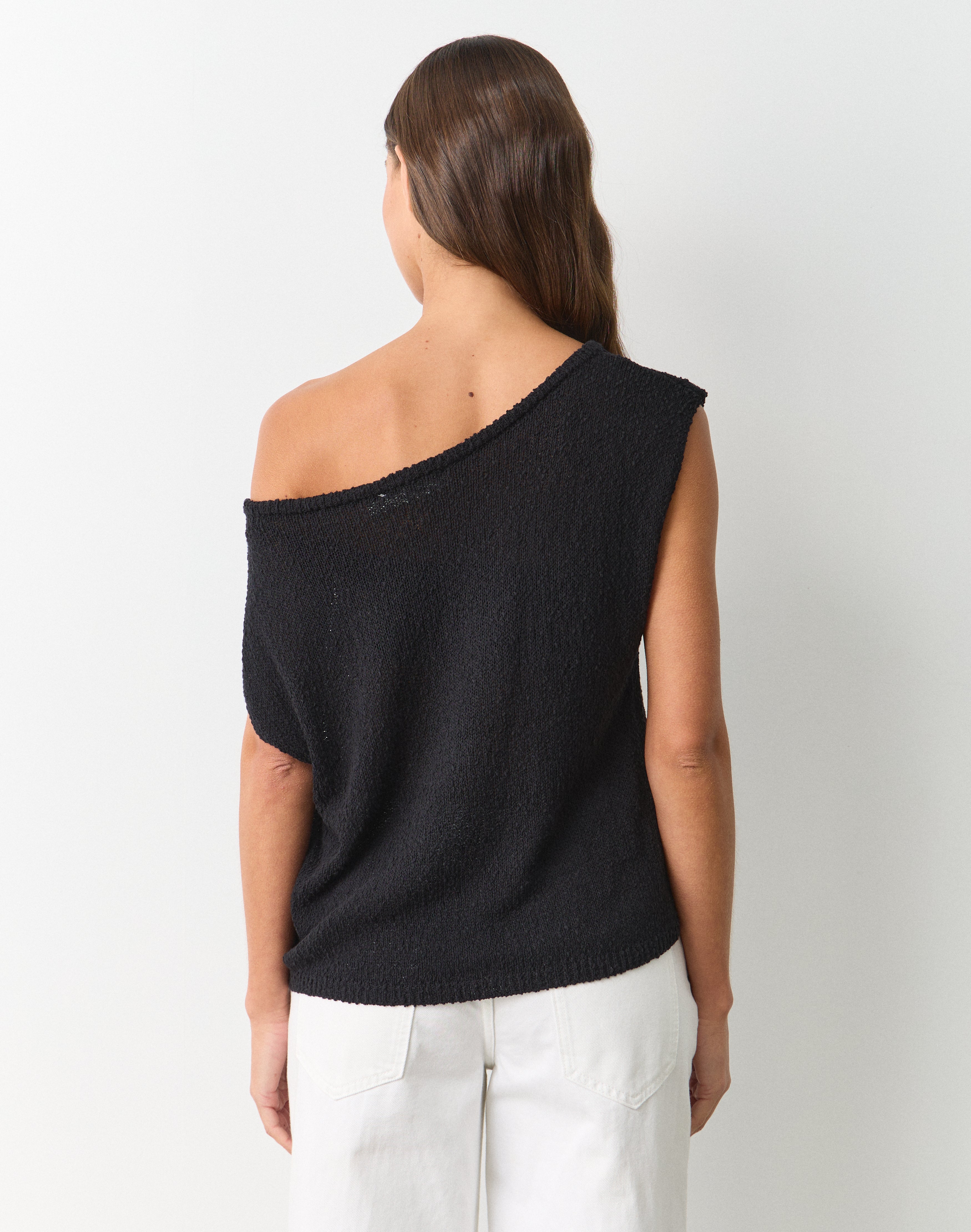 andwang Off shoulder over knit black andwang Ribbon Off-Shoulder