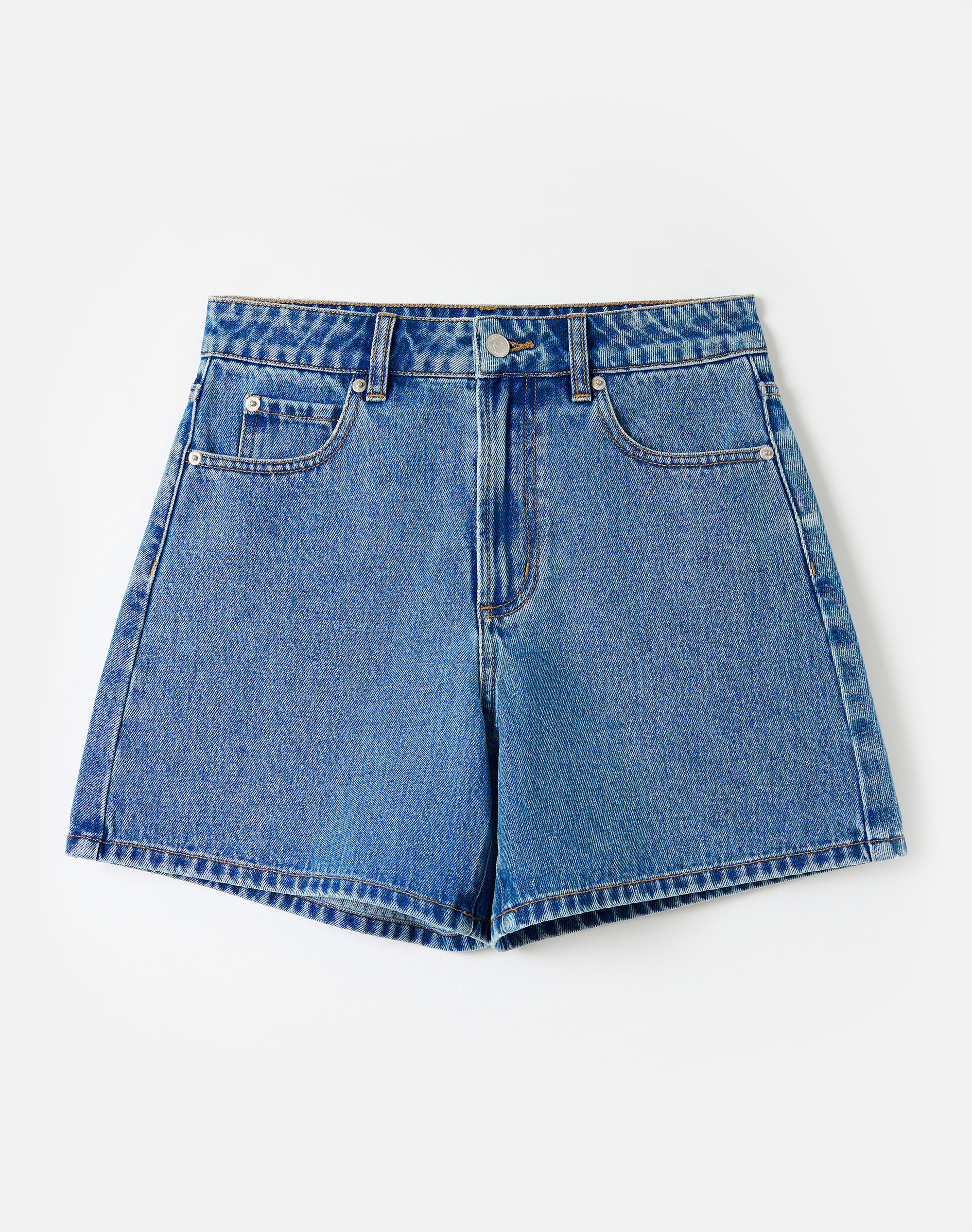 High Rise A Line Denim Shorts in Mid Blue Crush | Glassons AU