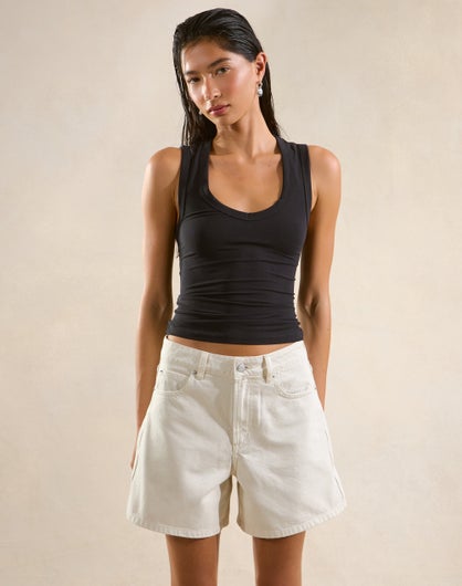 High Rise A Line Denim Short