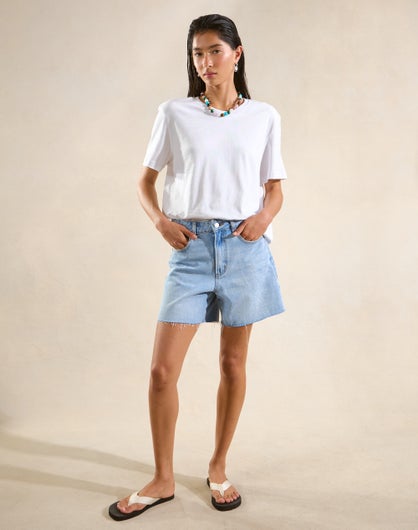 High Rise A Line Denim Short