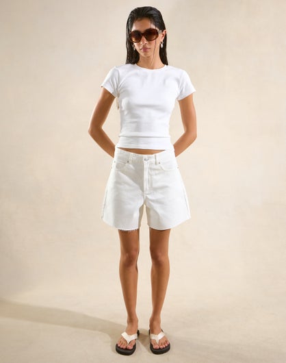 High Rise A Line Denim Short